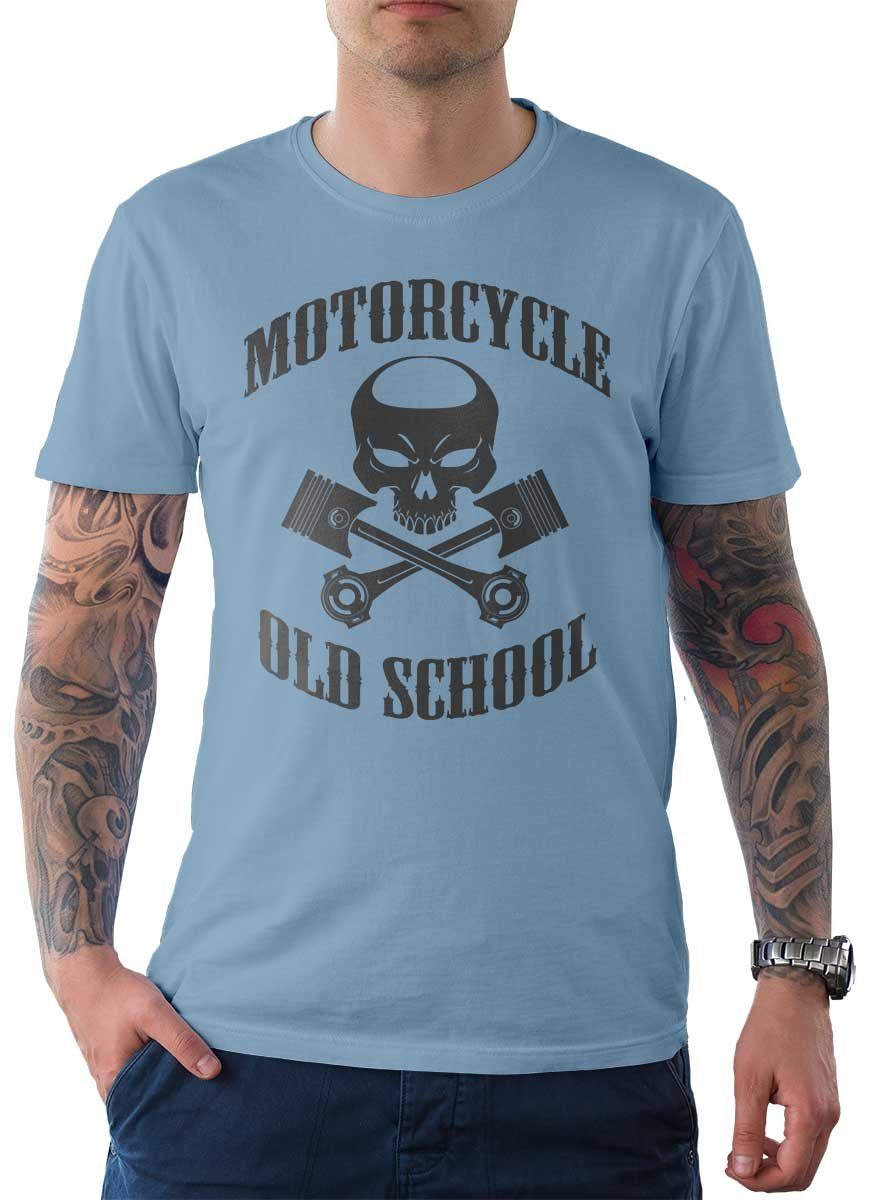Rebel Oldschool Wheels T-Shirt Hellblau Punisher Tee Biker Herren T-Shirt Motorrad On Motiv mit /