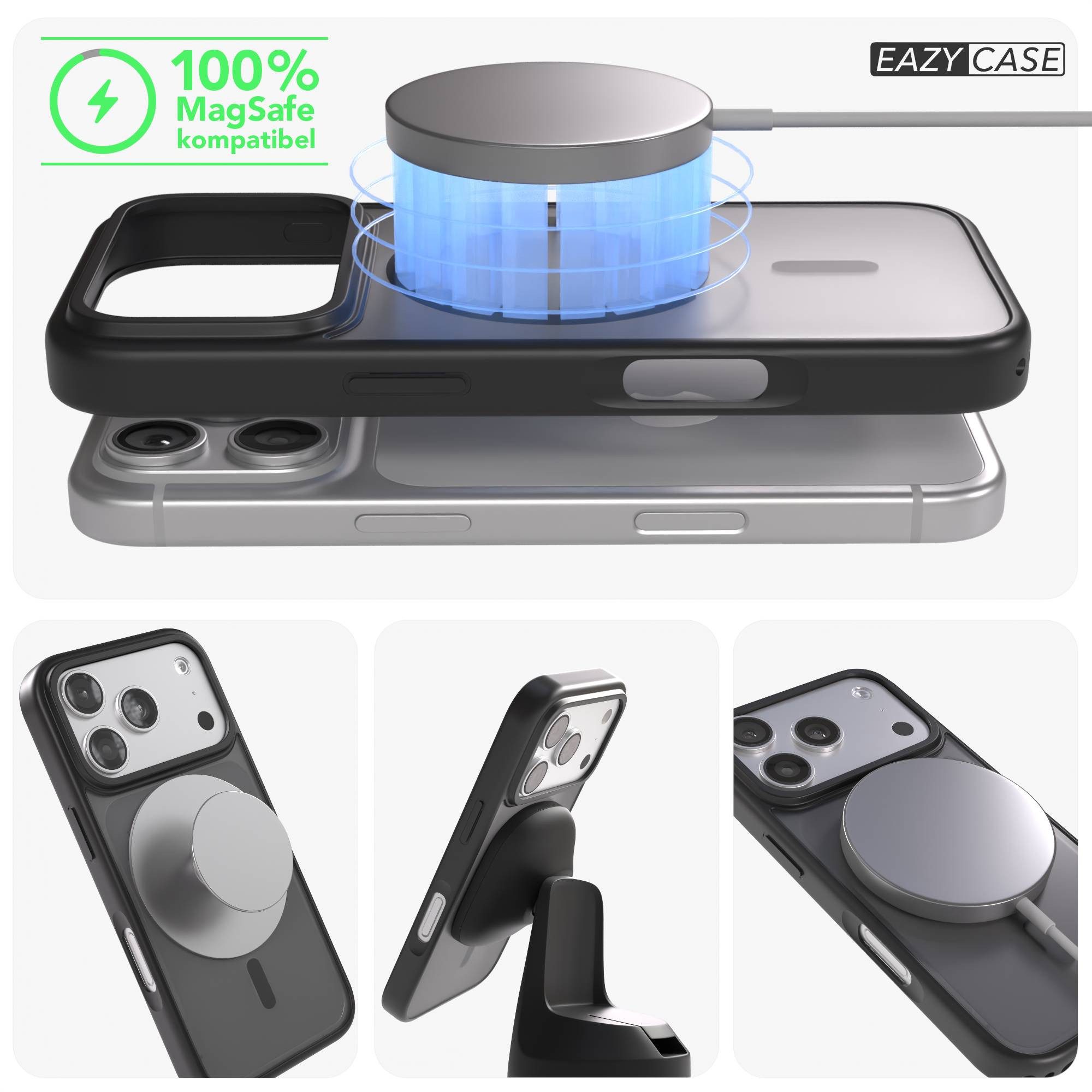 EAZY CASE Handyhülle Outdoor Case MagSafe für Apple iPhone 17 Pro 6,3 Zoll, Outdoor Handy Hülle Slim Cover Silicon Case Bumper Outdoorcase Schwarz
