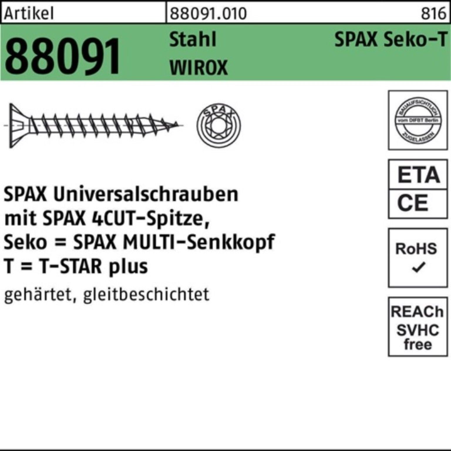 SPAX Schraube 1000er Pack Schraube R 88091 SEKO/T-STAR 5x 25/21-T20 Stahl WIROX 1000