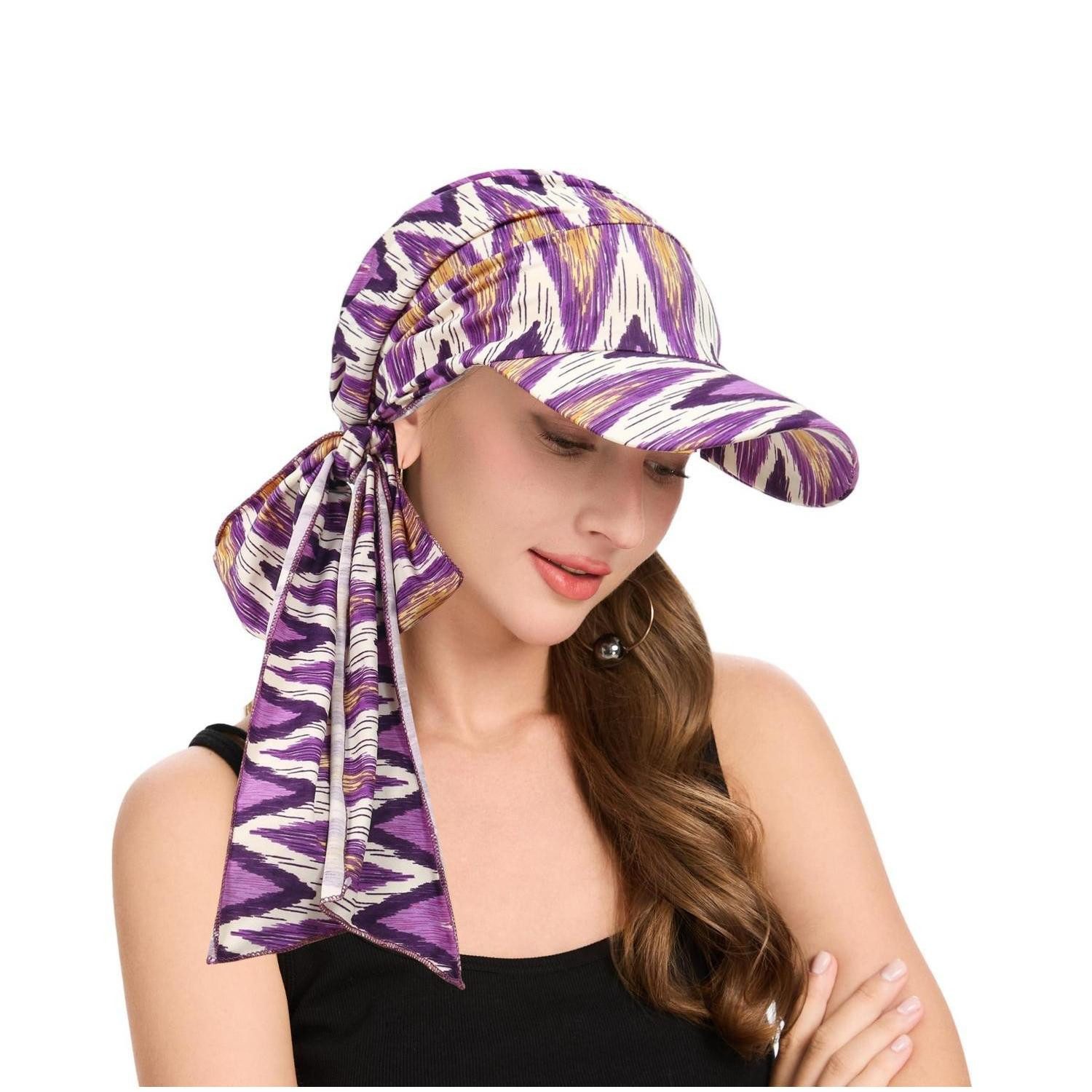 LuxusKollektion Visor Kopfbedeckung Damen Chemo Mütze Beanie Krawatte Geometrisch Violett