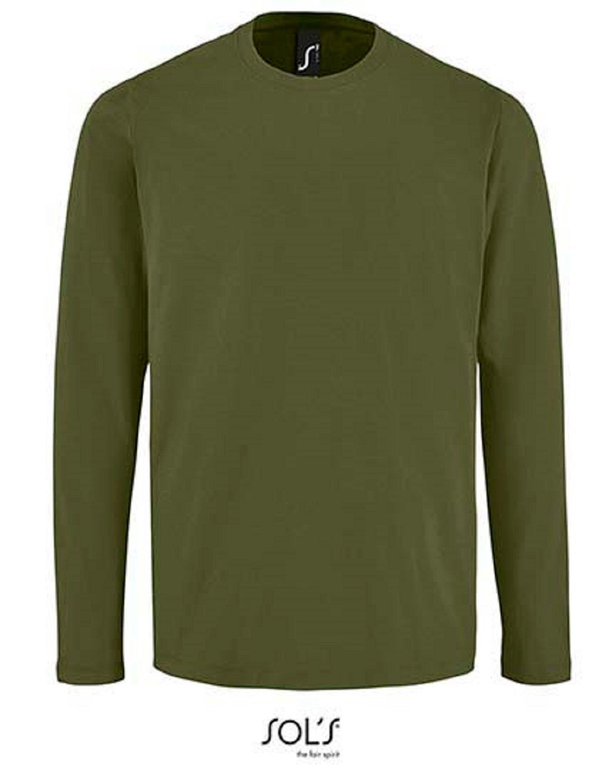 Gr. 100% Langarm-Shirt für Kaki Männer Pack 190 g/m² 4XL Baumwolle Langarmshirt (1-tlg) XS 1er/2er - bis SOLS Herren