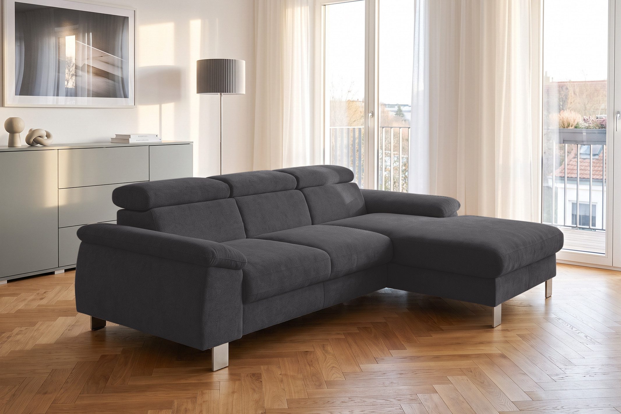 COTTA Ecksofa Komaris L-Form, B: 244 cm, mit Kopfteilverstellung, optional Schlaffunktion, Bettkasten & Licht