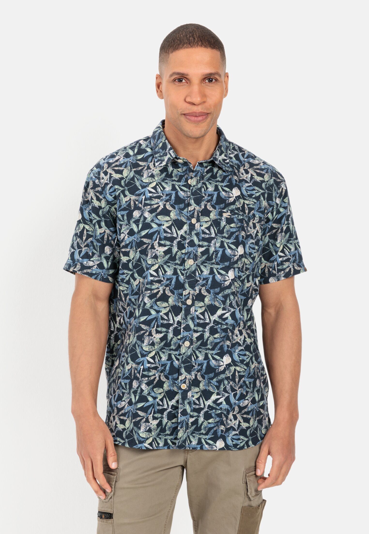 camel active Kurzarmhemd mit Allover-Print Kurzarm Kentkragen Kentkragen