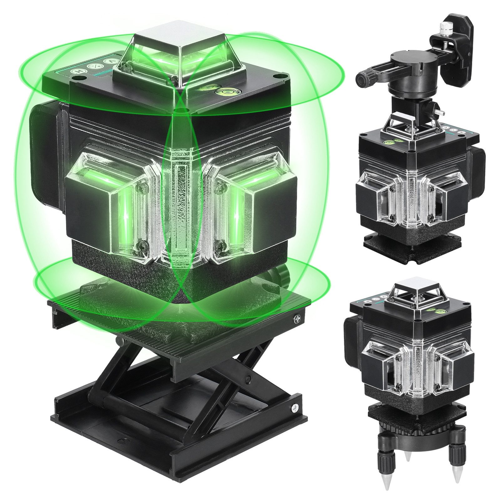 GARRYFIZH Laserwasserwaage Wasserwaagen Kreuzlinienlaser 16 Laserlinien Laserwasserwaage, (Automatische Nivellierung), 2 Akku & Basisstation & Wandhalterung & Hebeplattform & Fernbedienung