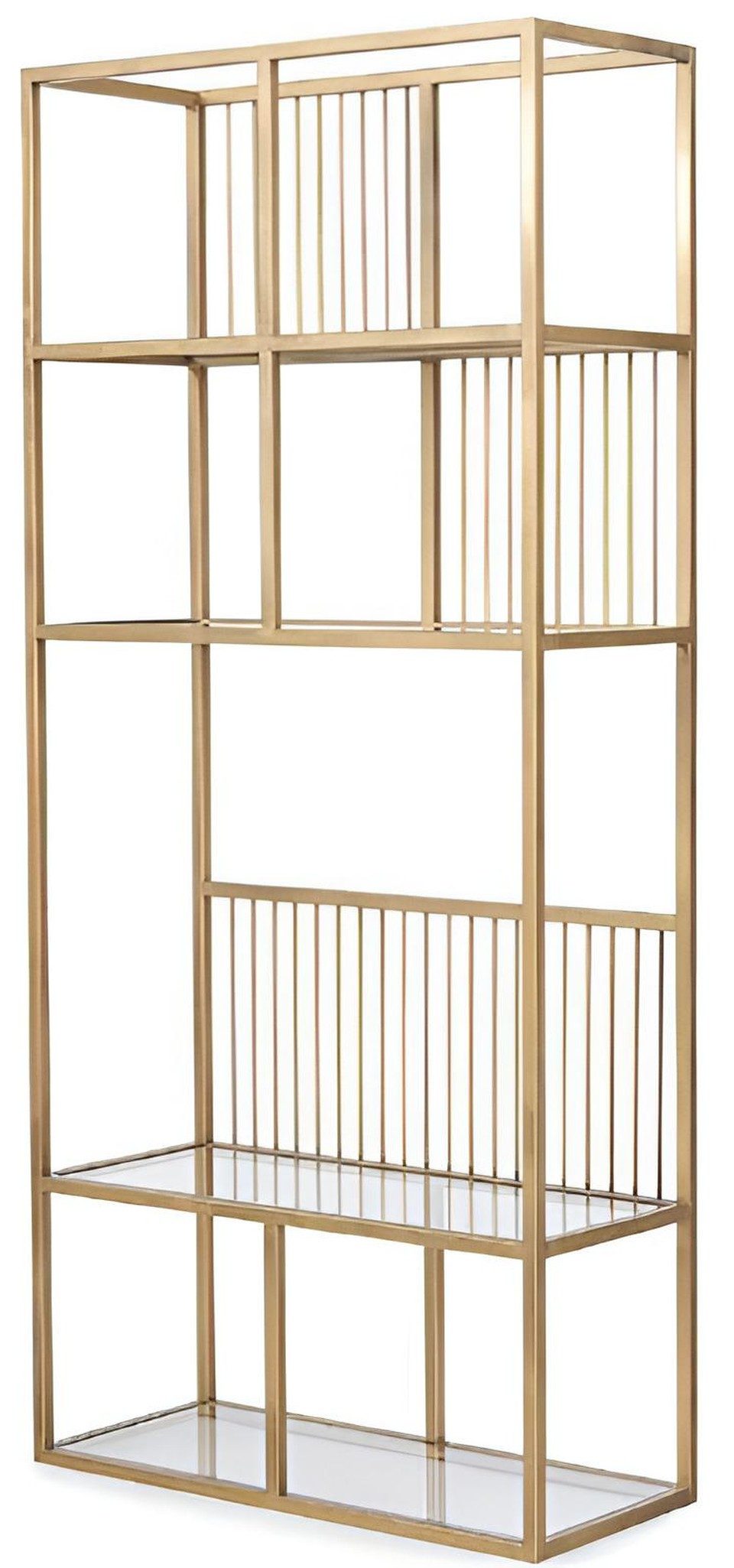 Xlmoebel Bücherregal Modernes Regal mit goldfarbenem Metallrahmen und Glasböden, Standregal 1-tlg., Made in Europa