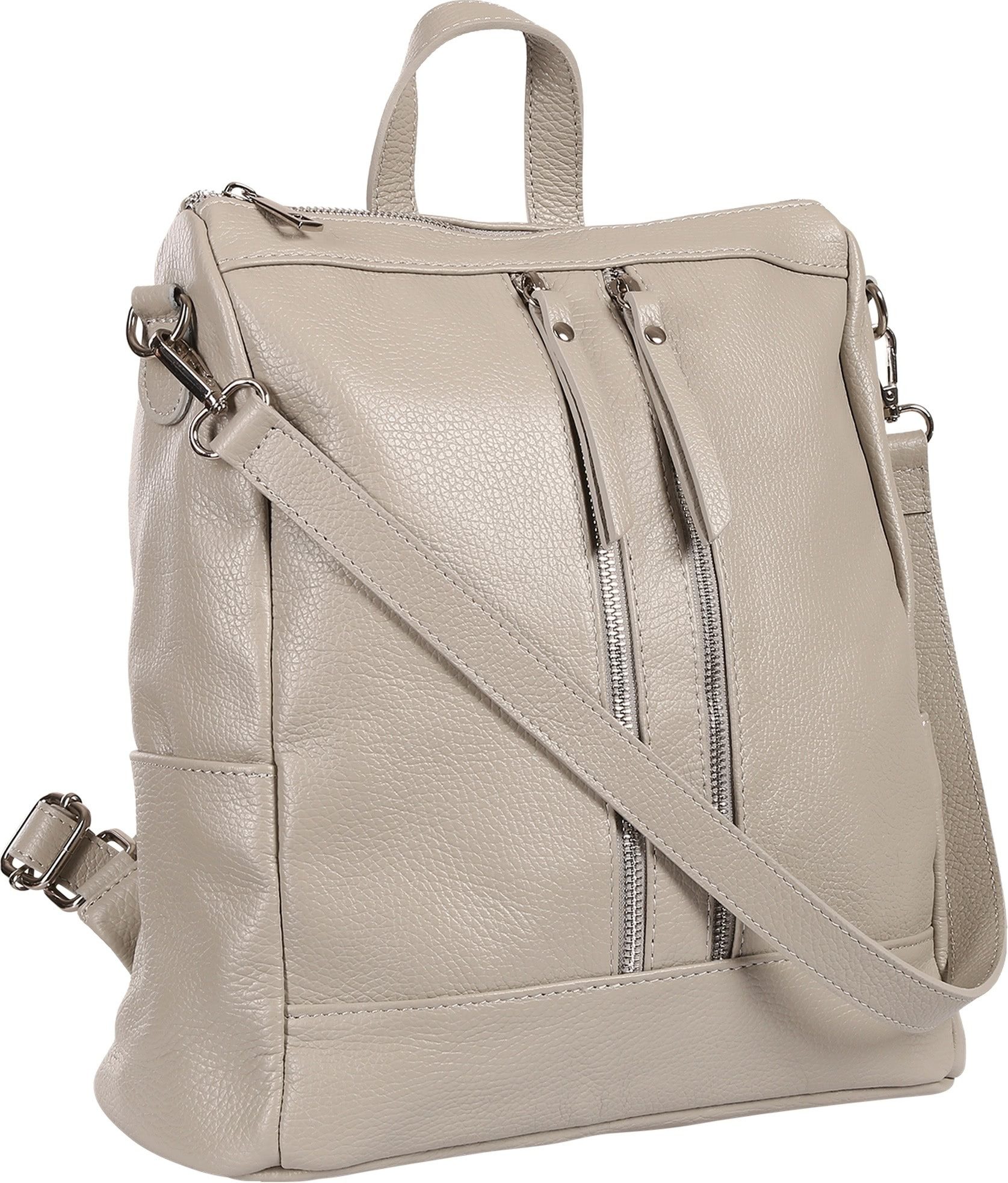 Toscanto Cityrucksack Toscanto Damen Cityrucksack Leder, Damen Leder Cityrucksack, hellgrau ca. 30cm