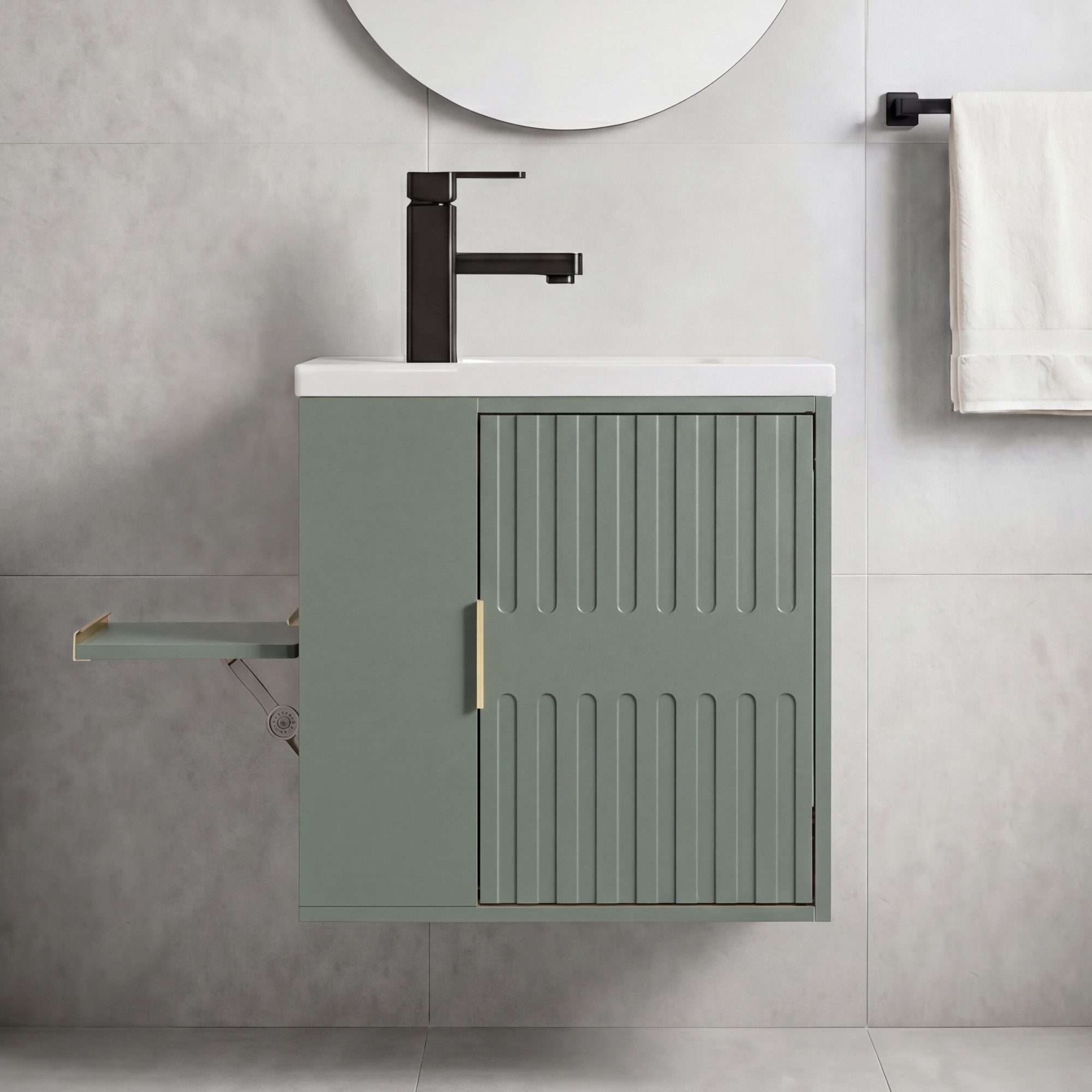 UEV Waschtisch Waschtisch mit Unterschrank (Waschtischunterschrank hängend, Waschplatz ausreichend Stauraum,Badmöbel Set für Badezimmer, Waschtisch mit Unterschrank Wasserhahn), Waschtisch mit Unterschrank hängend 50,5 cm