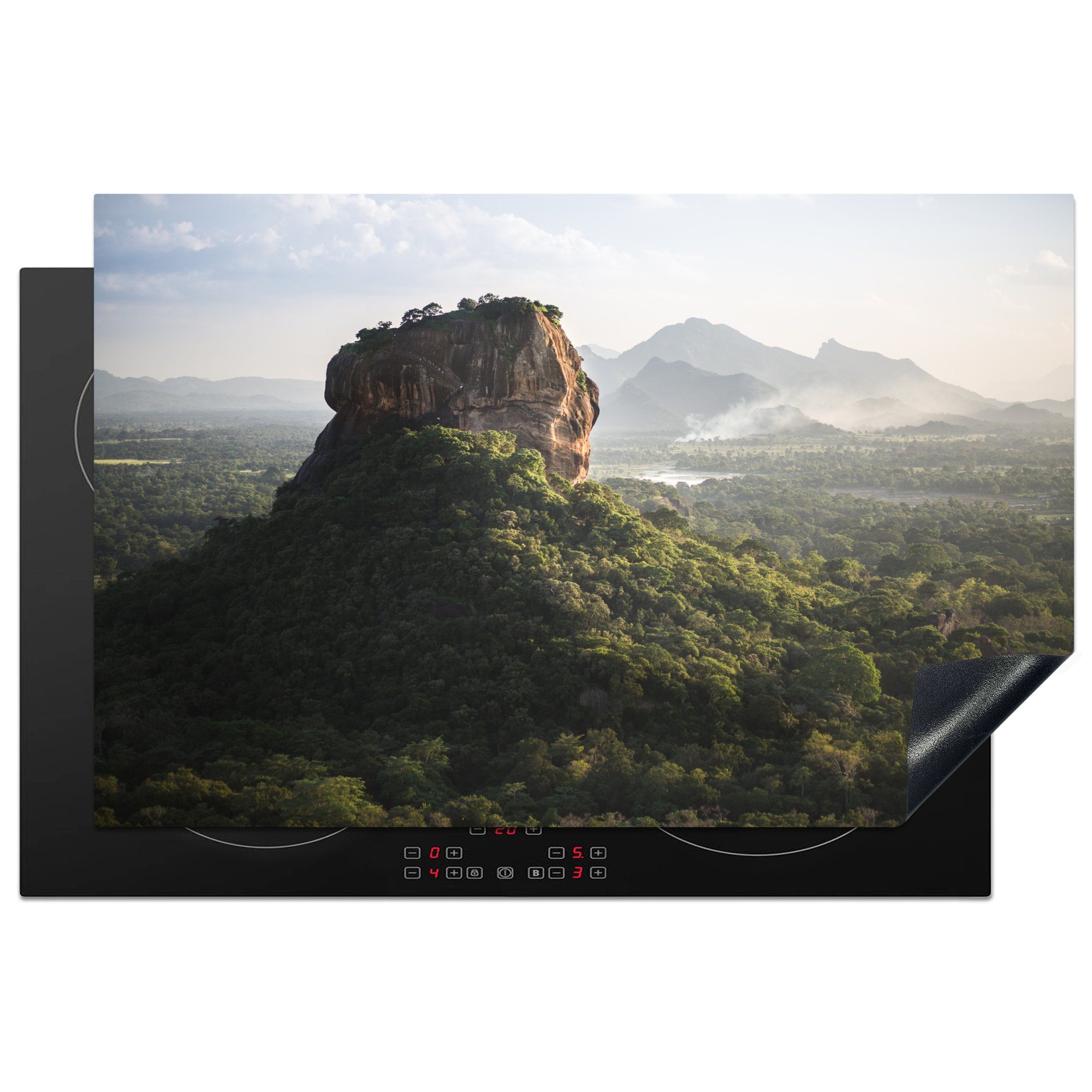 MuchoWow Herdblende-/Abdeckplatte Sonnenuntergang hinter dem Sigiriya in Sri Lanka, Vinyl, (1 tlg), 81x52 cm, Induktionskochfeld Schutz für die küche, Ceranfeldabdeckung