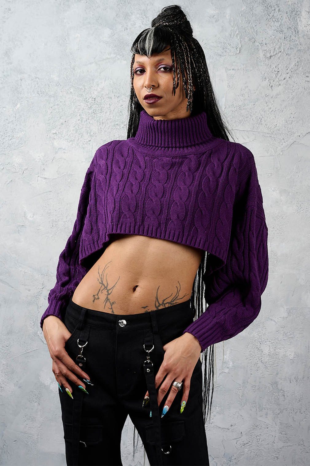 Banned Strickpullover Knitcore Chaos Jumper Bauchfrei Crop Top Gothic