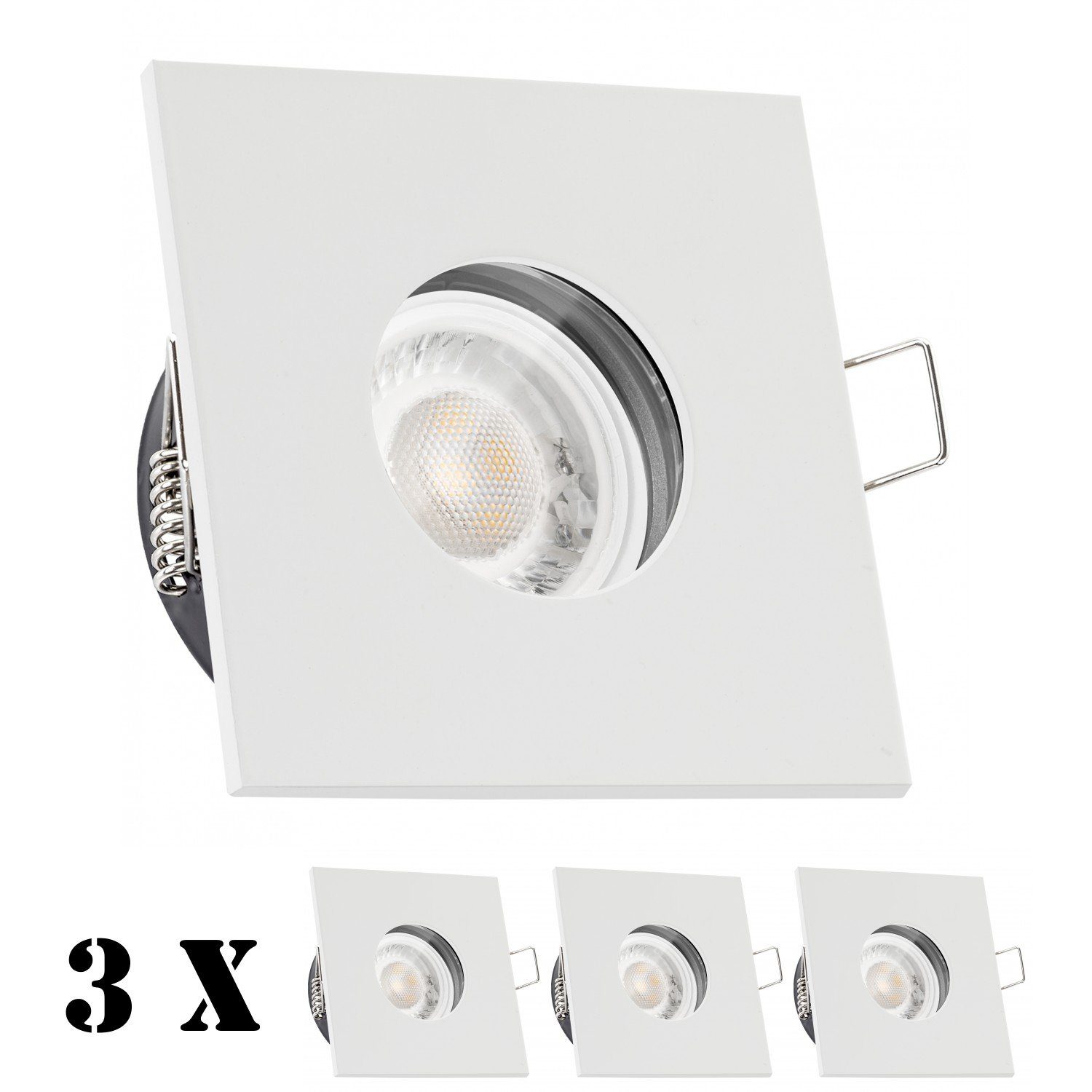 LEDANDO LED Einbaustrahler 3er IP65 LED Einbaustrahler Set extra flach in weiß mit 5W Leuchtmitte