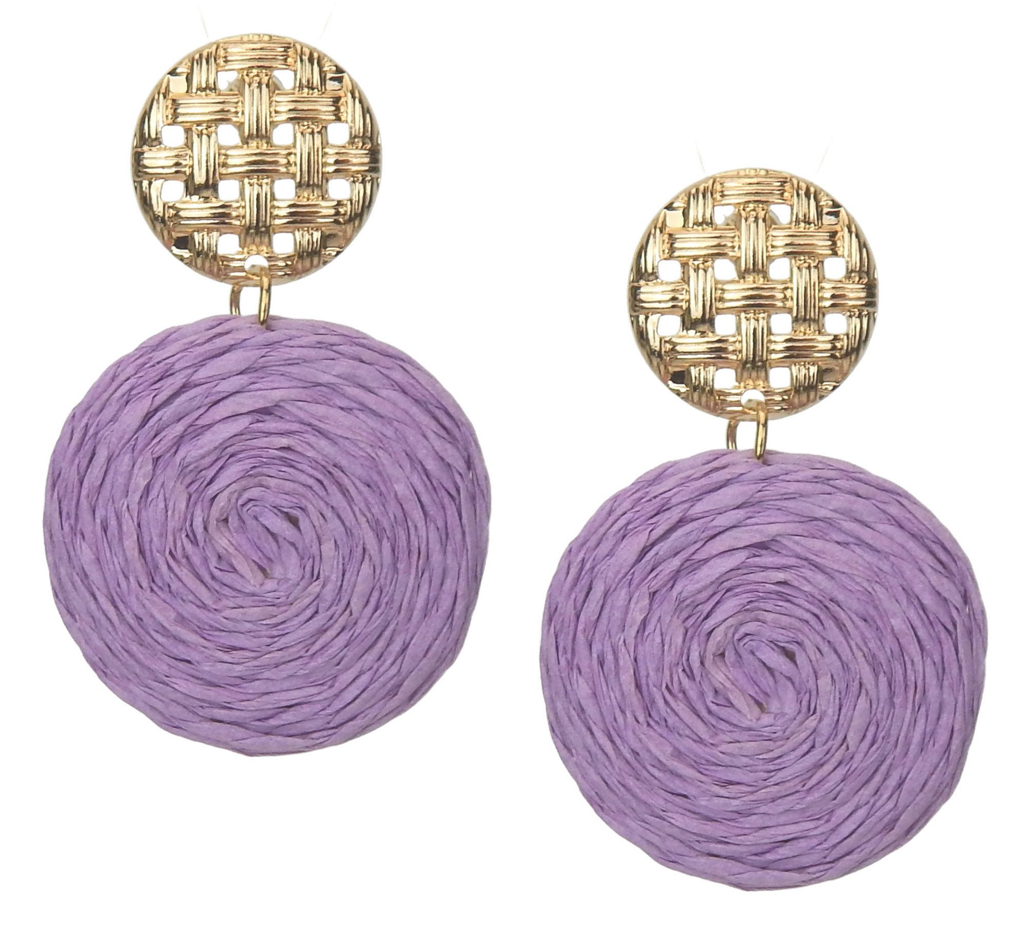 Ella Jonte Paar Ohrstecker, Bast Statement im Boho Ibiza-Look rund mit goldfarbenem Stecker