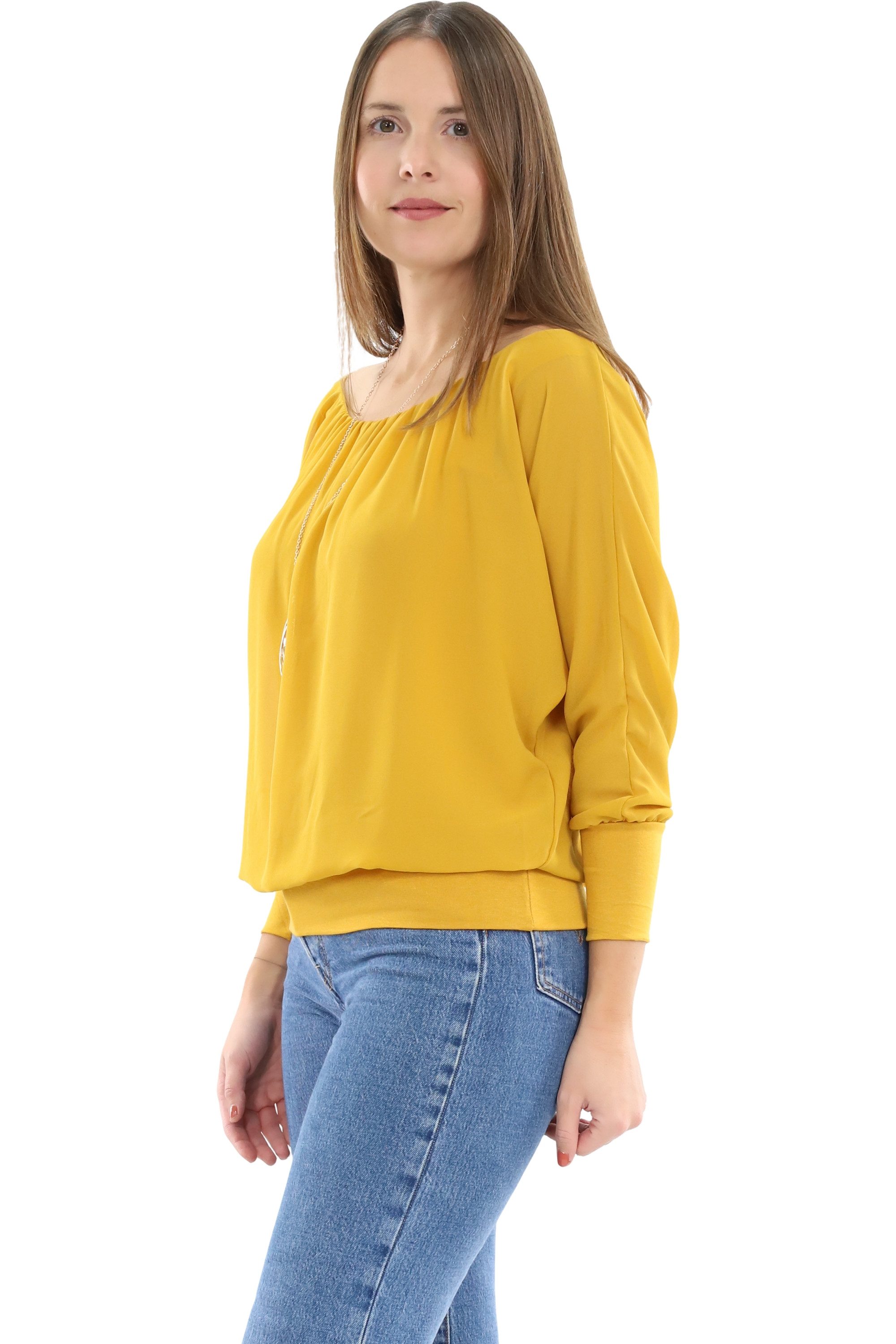 malito more than fashion Chiffonbluse malito Damen Bluse mit passender Kette, Tunika mit ¾ Armen, Blusensh Bluse mit Fledermausärmeln Einheitsgröße – Bild 2 von 5