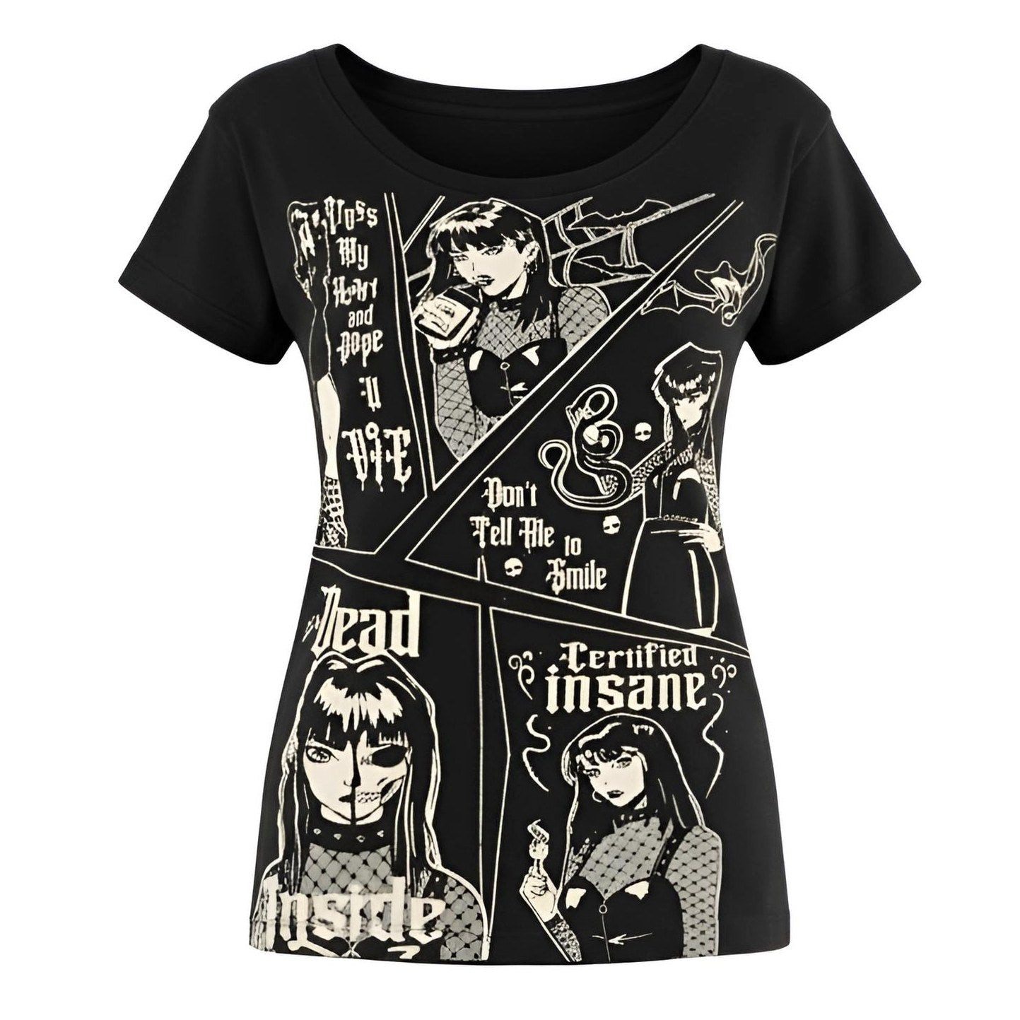 Heartless Print-Shirt Gothic Certified Insane T-Shirt von Heartless Anime Top Gothic Shirt Anime aus Baumwolle mit Print