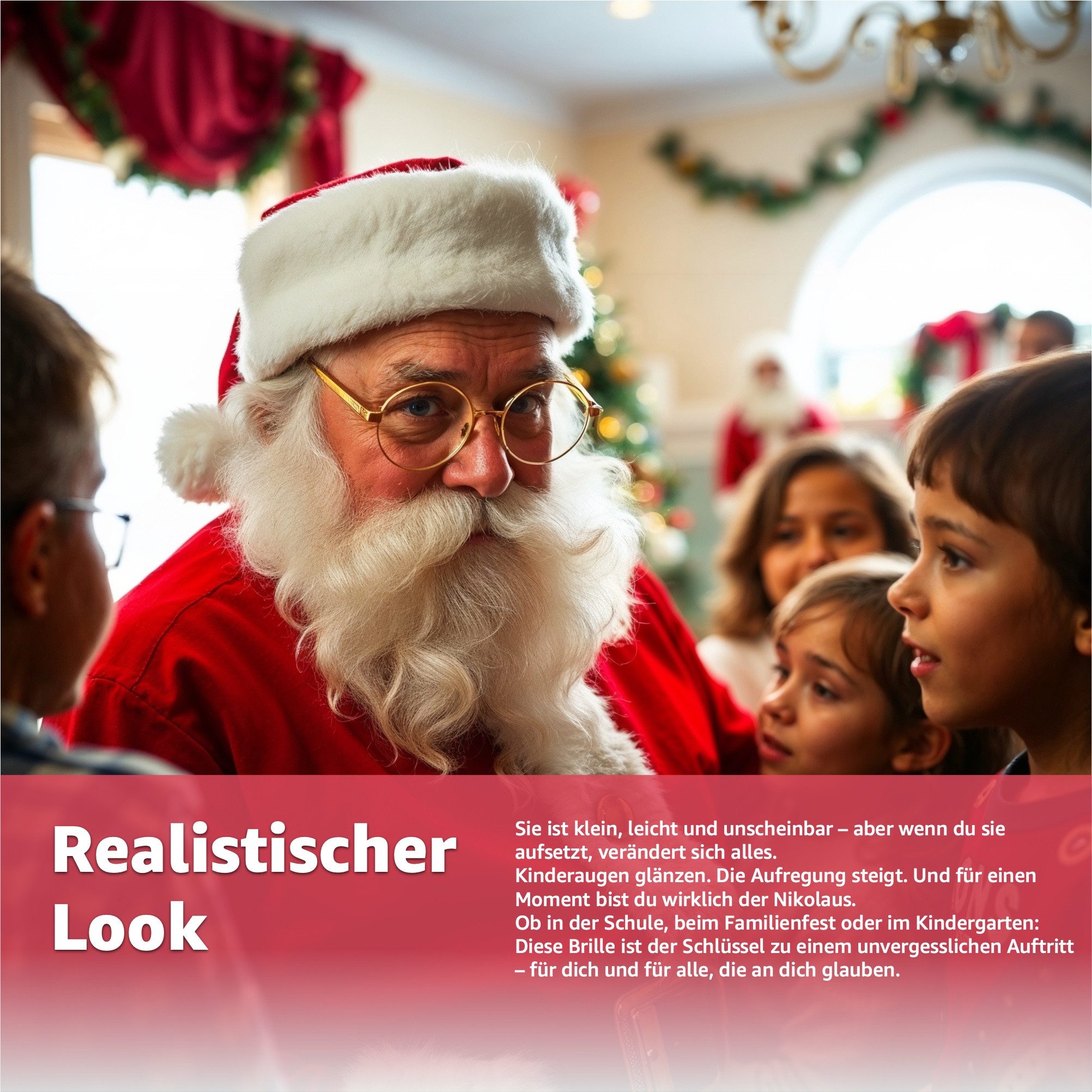 MerryXmas Kostüm 1x Nikolausbrille rund - Nikolaus Accessoire für Weihnachten