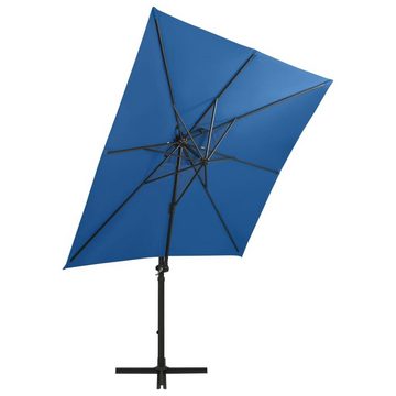 vidaXL Sonnenschirm Ampelschirm mit Mast und LED-Leuchten Azurblau 250 cm