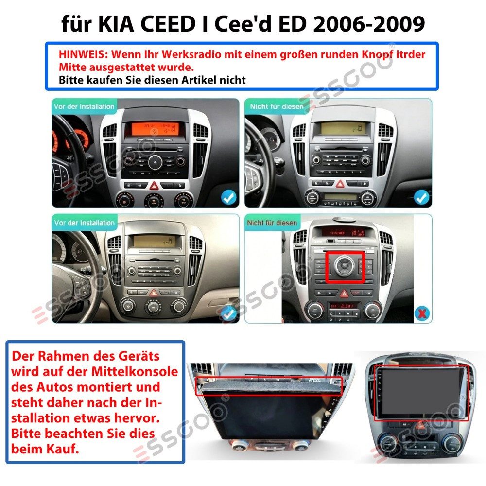 ESSGOO Für Kia Ceed ED 20106-2009 Android 15 CarPlay Autoradio (RDS, Digitalradio (DAB), FM, AM, Apple Carplay Android Auto 4G LTE SWC BT GPS)