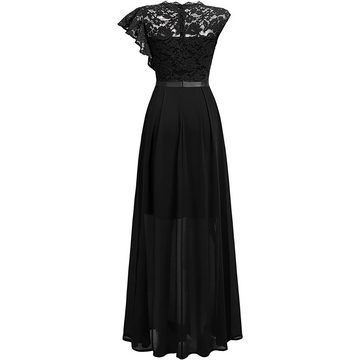 B.X Spitzenkleid damen kleider festlich elegant mit Chiffon Spitzen,Elegant Maxikleid ärmelloses für Damen, Chiffon, Rundhalsausschnitt, Spitze Maxikleid