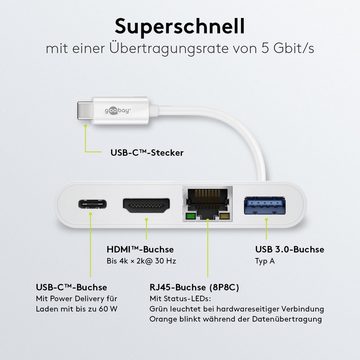 Goobay USB-Verteiler USB-C Multiport Adapter (5 Gbit/s Übertragungsrate, 4K @ 30 Hz), Anschlüsse 1x USB-C / 1x HDMI / 1x Ethernet / 1x USB 3.0