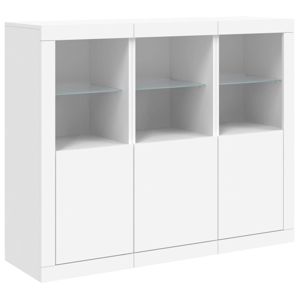 vidaXL Sideboard Sideboards mit LED-Leuchten 3 Stk. Weiß Holzwerkstoff (3 St)
