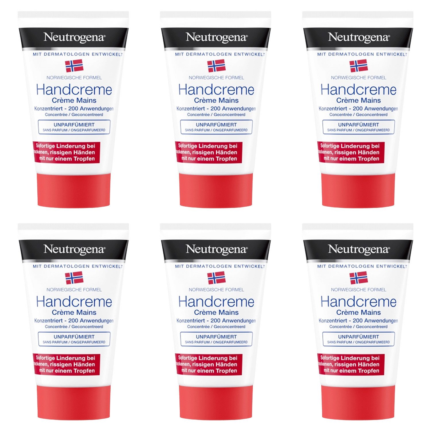 Neutrogena Handcreme 6 x Neutrogena Norwegische Formel unparfümierte Handcreme je 50ml Feuc