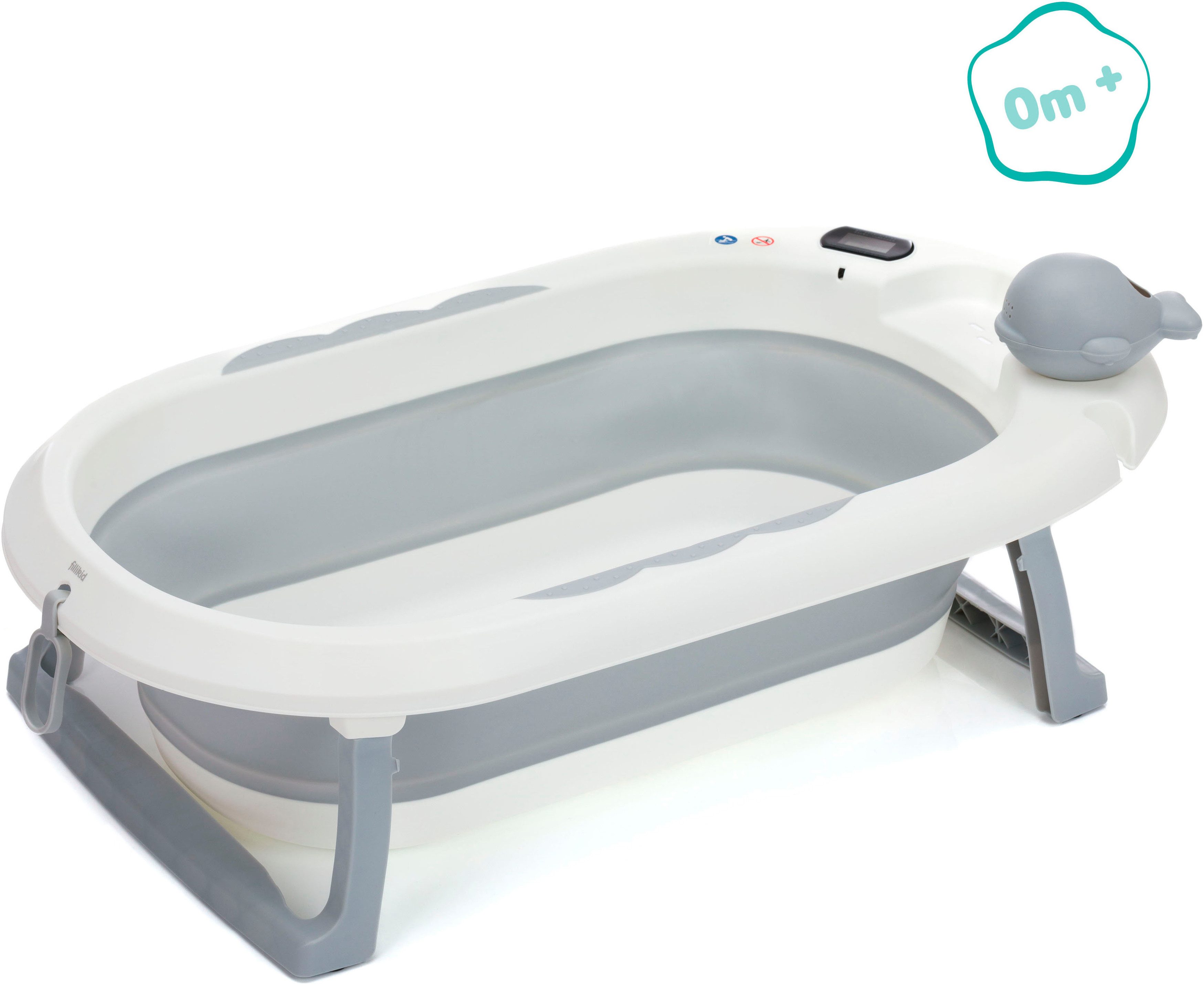 Fillikid Babybadewanne Faltbadewanne Beluga grau, inkl. Temperaturmessung