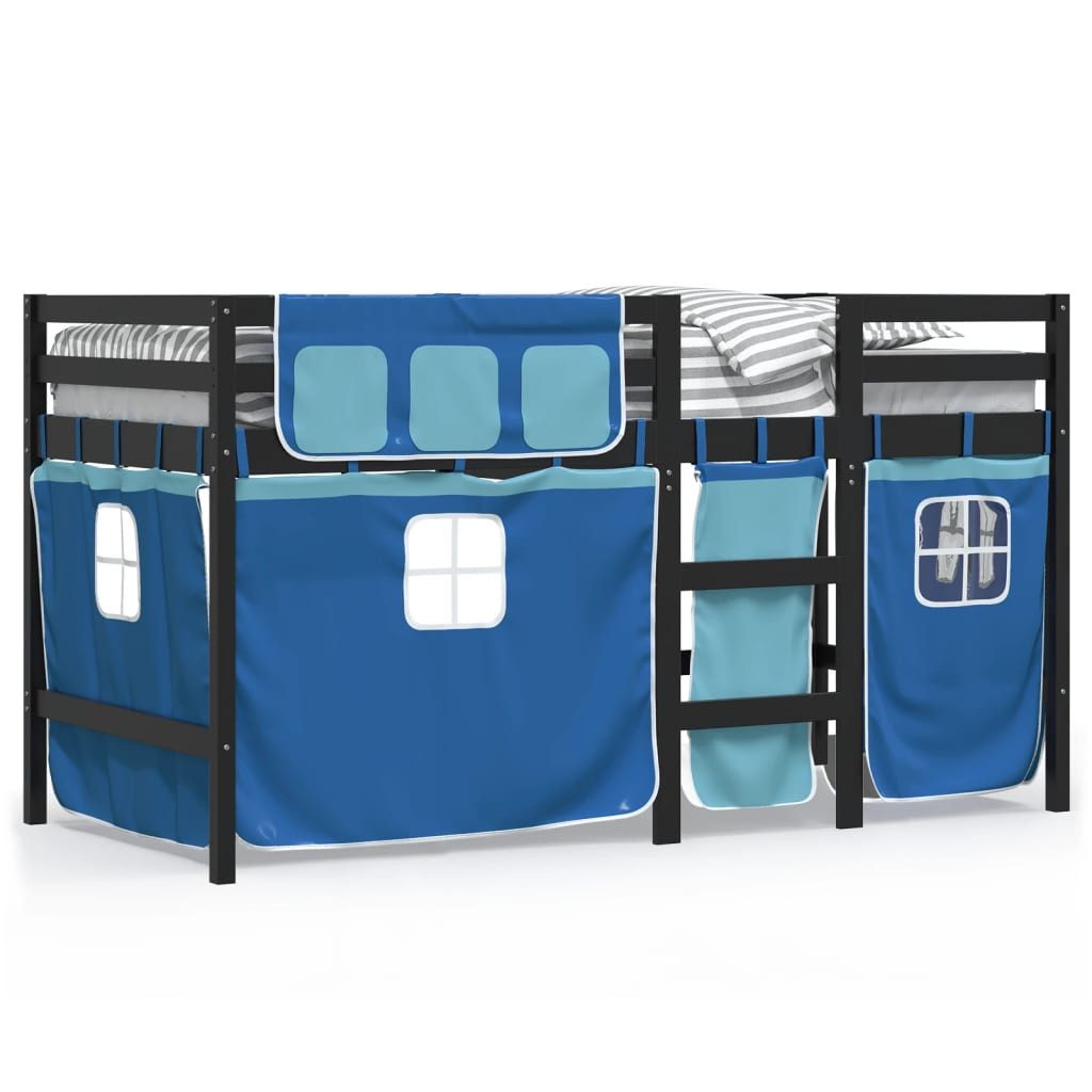vidaXL Bett Kinderhochbett mit Vorhängen Blau günstig online kaufen