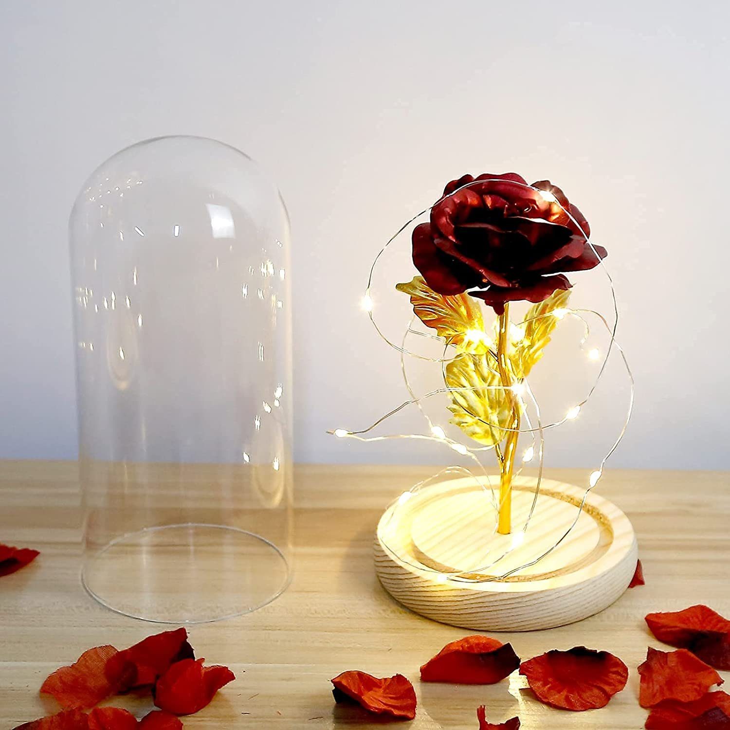 cm, Glas Höhe 21 Geschenke für im Kunstblume mit AKKEE, Rose Muttertag LED-Licht, Ewige für Geburtstag Weihnachten Frauen, Frauen/Mama,Valentinstag