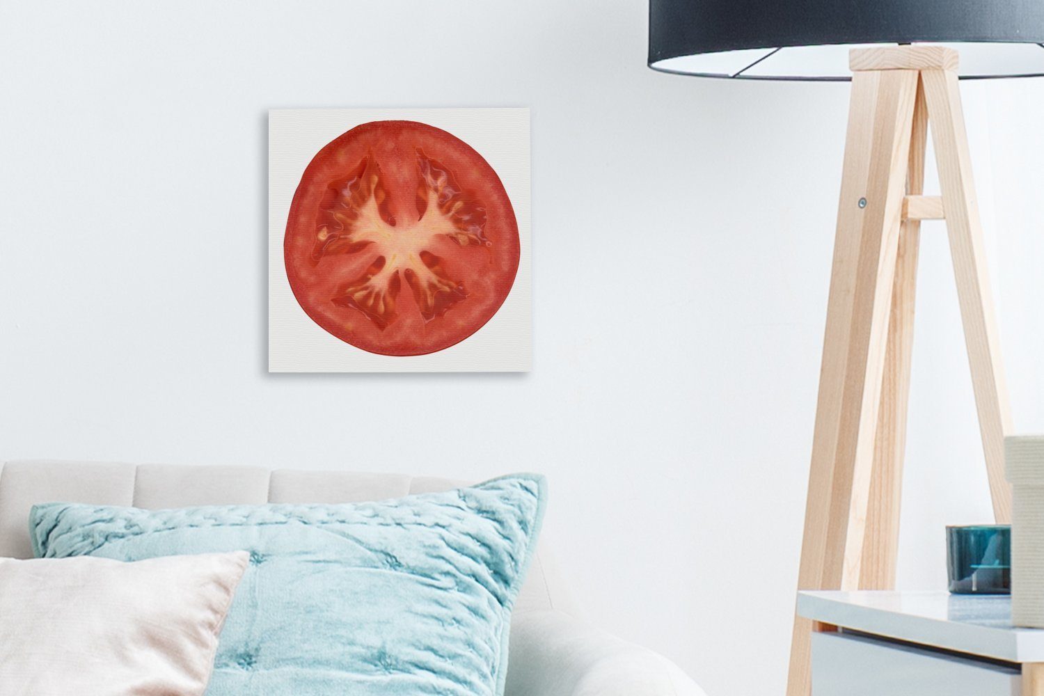 OneMillionCanvasses® Leinwandbild Tomate (1 St), Bilder Hälfte Die weißem Schlafzimmer Wohnzimmer für Hintergrund, Leinwand auf einer