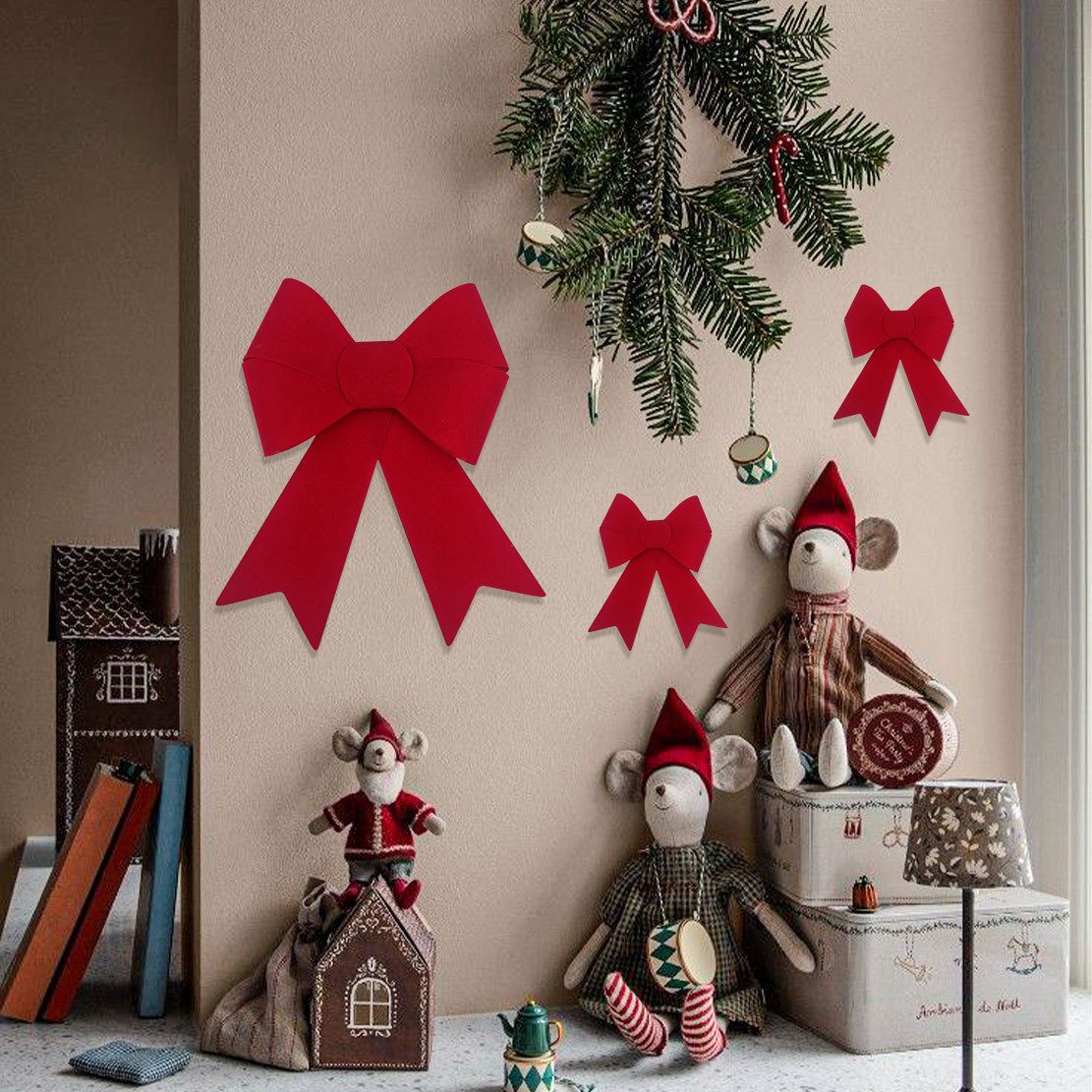 Coonoor Weihnachtsbaumschleife Weihnachtsbaum Schleifen Set, Weihnachtsdekorations Schleifen (6-tlg), Weihnachtliche Schleifen-Dekorationsanhänger