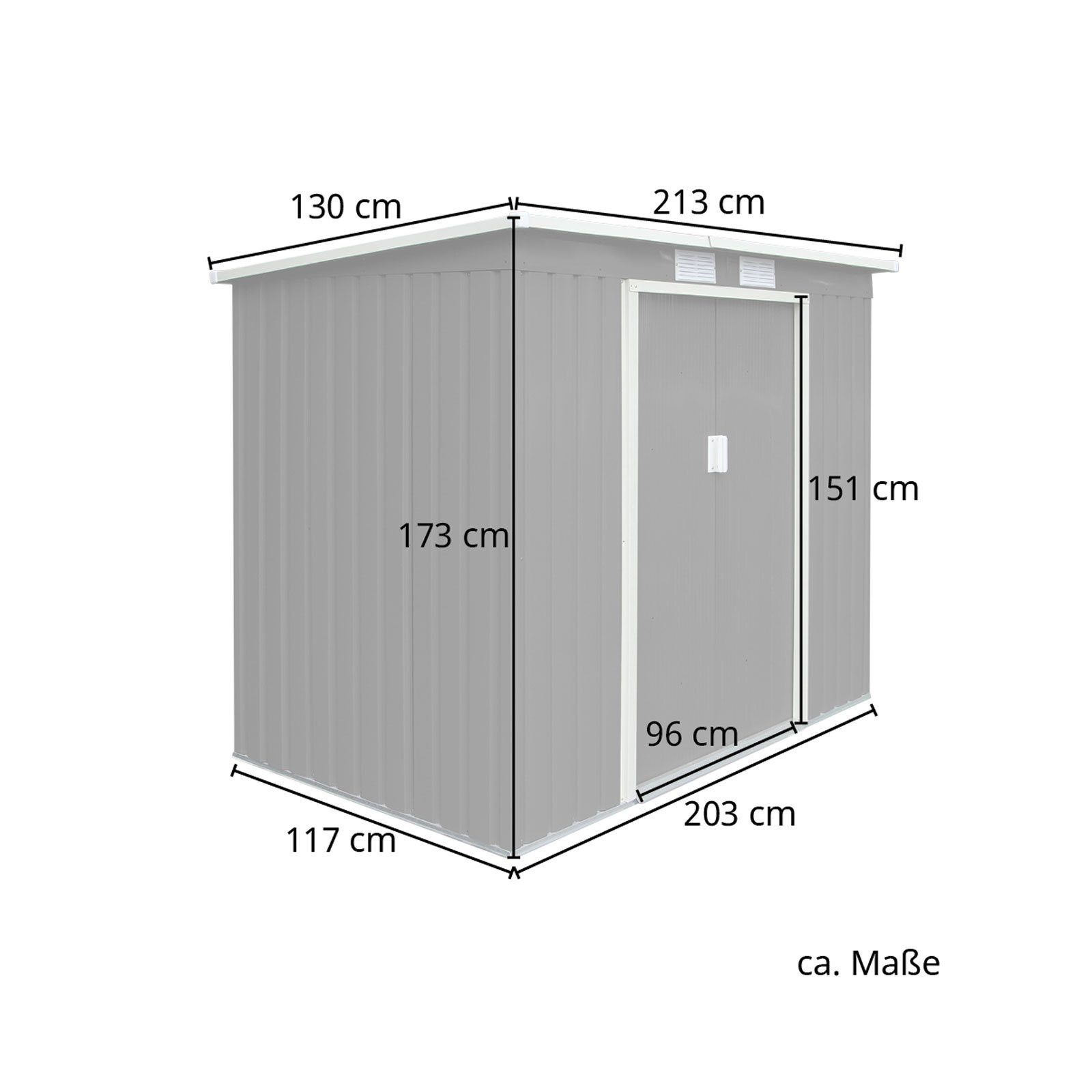 HATTORO Gartenhaus, BxT: 213,00x130,00 Stahlblech, widerstandsfähig, verzinktes Grau Grau P100 Pultdach, | cm