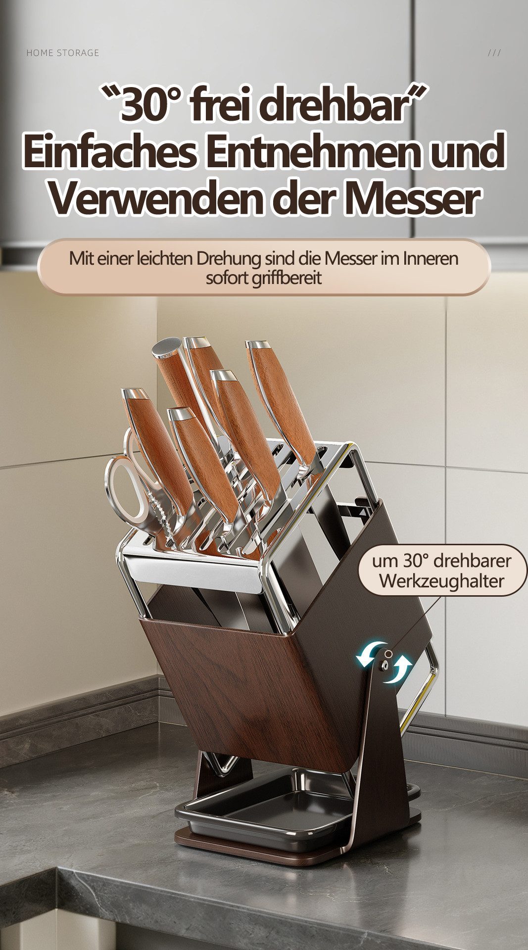 Jumpeak Messerblock verschiedene Messer,einfach zu entnehmen,drehbar,Regal,Abtropfgestell, Regal mit Fächern,Küche,Arbeitsplatte,Abtropfgestell,Messerständer