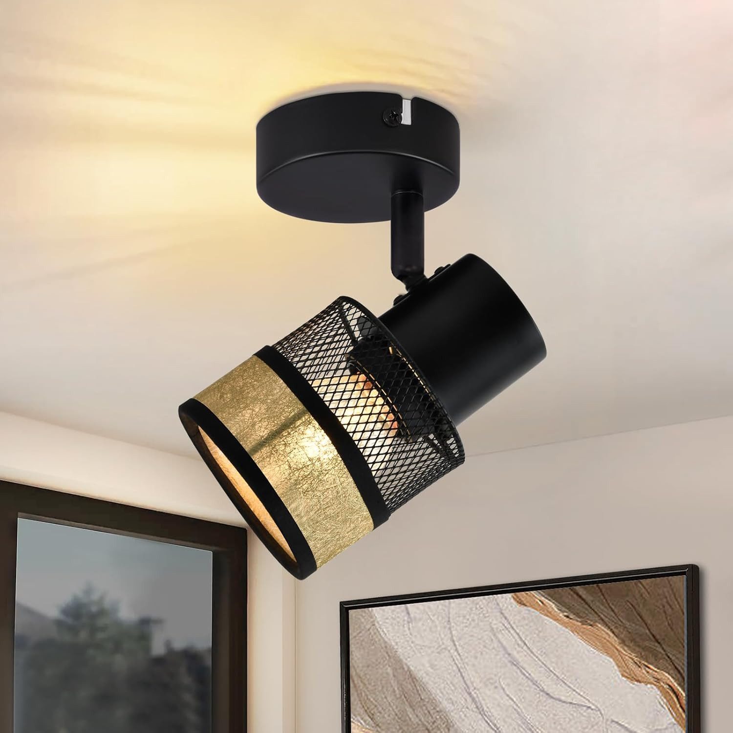 ZMH Wandleuchte Deckenstrahler 1 Flammig Schwarz 330°Drehbar für Wohnzimmer, Modern, ohne Leuchtmittel, Max.40W Treppe Metall Vintage