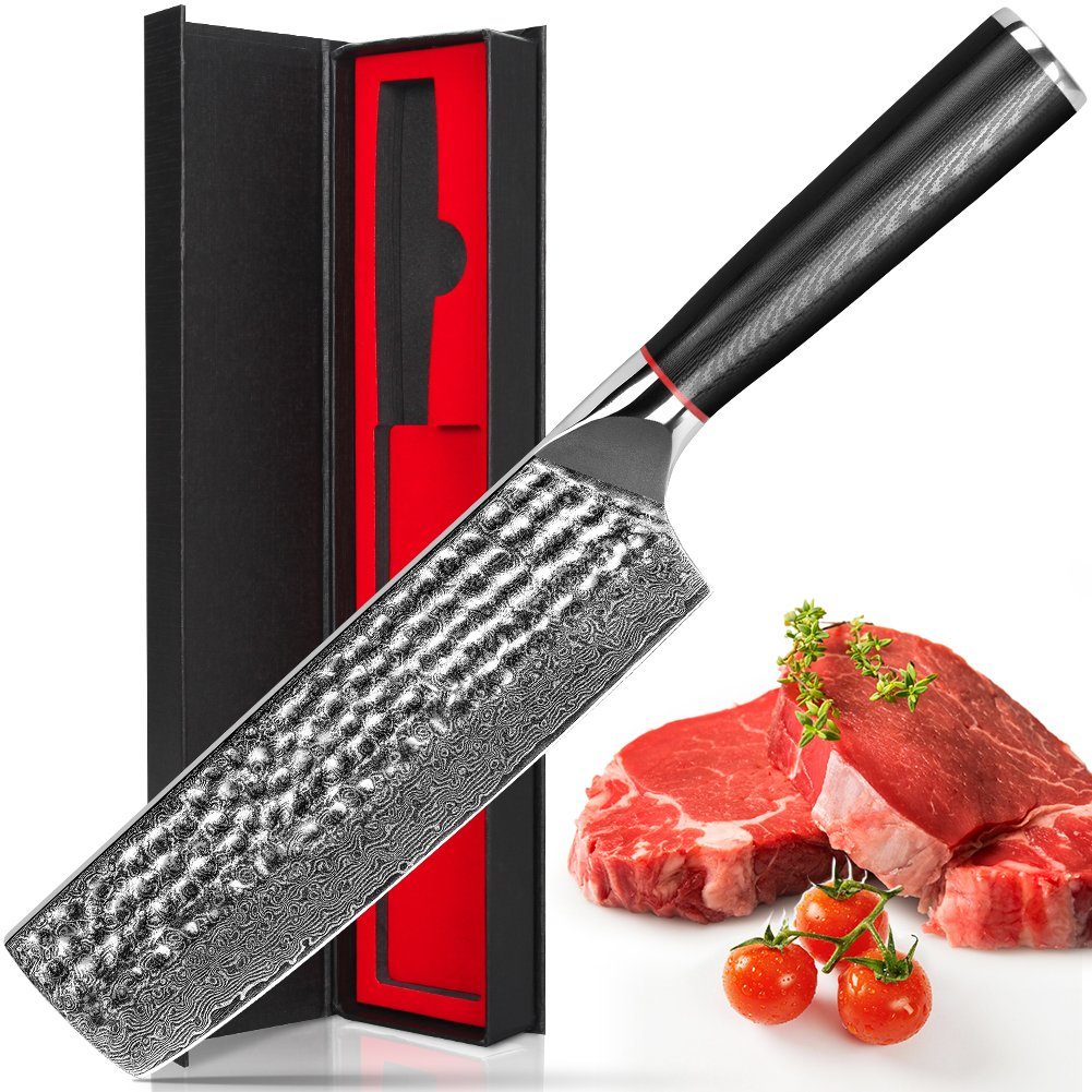 KEENZO Damastmesser 17cm Nakirimesser Damaststahl Küchenmesser Handgeschmiedet
