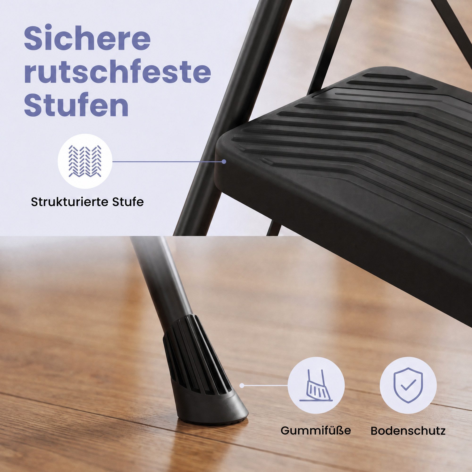 SONGMICS Trittleiter Klapptritt aus Stahl Klappbar mit Handlauf, 4 Stufen Stahlleiter für Haushalt, 150 kg Belastbar, Rutschfest – Bild 4 von 5
