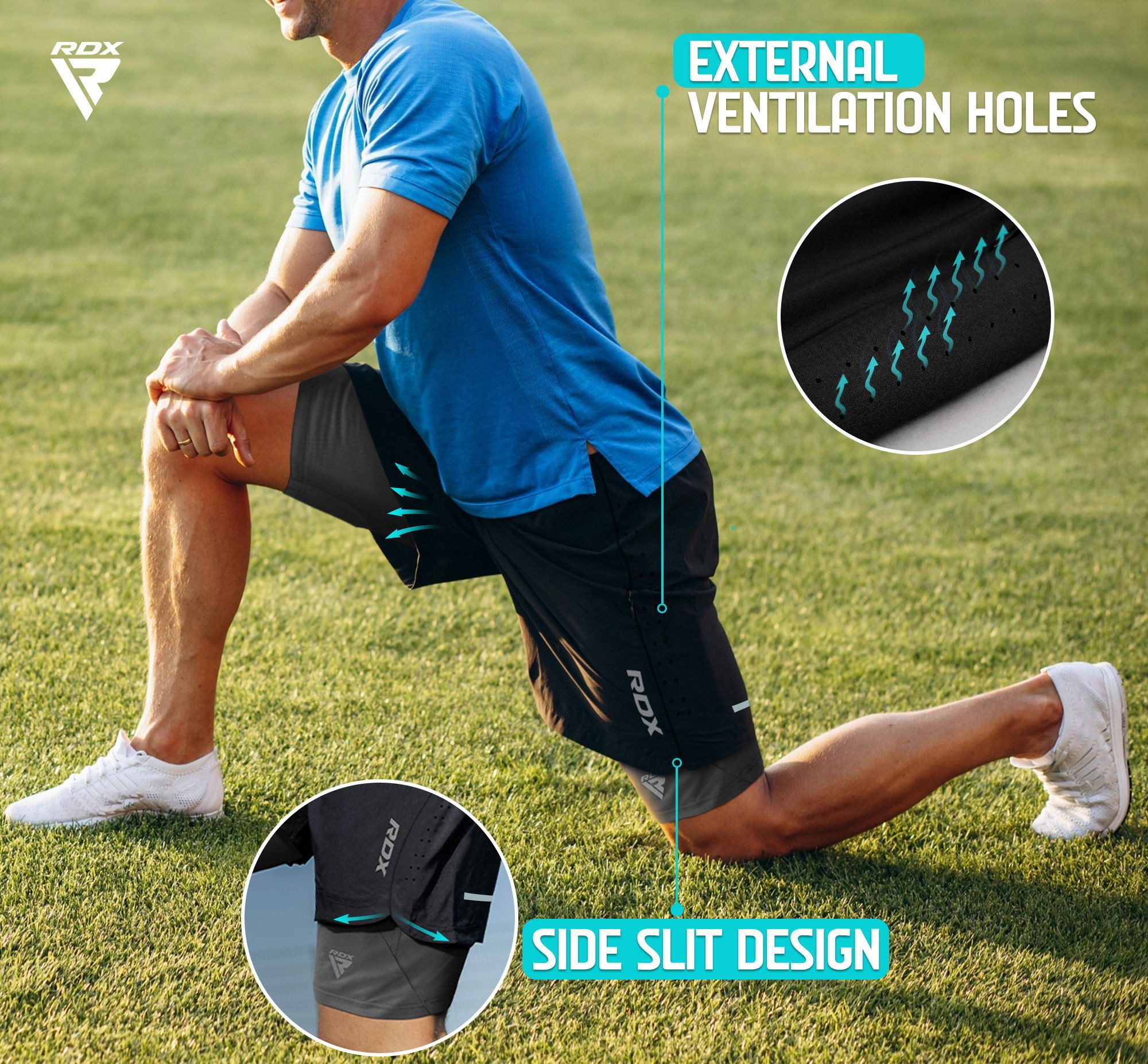 RDX Sports Laufshorts RDX Herren Laufshorts, 2-in-1 Sportliche Atmungsaktive Kurze (1, 1 Pack)