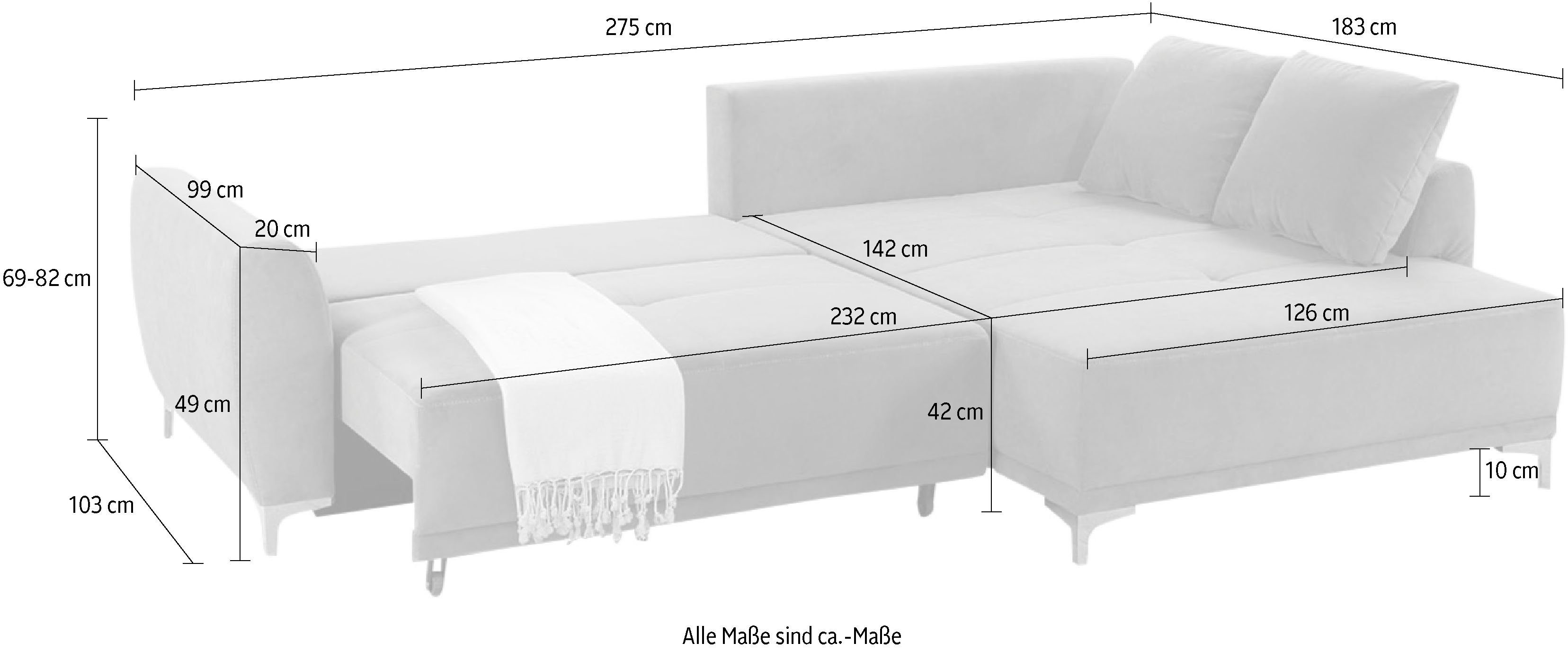 Gruppe Polsterecke Bettkasten Jockenhöfer altrosa Polsterecke, Kissen und und 7 Foggia, moderne mit Bettfunktion