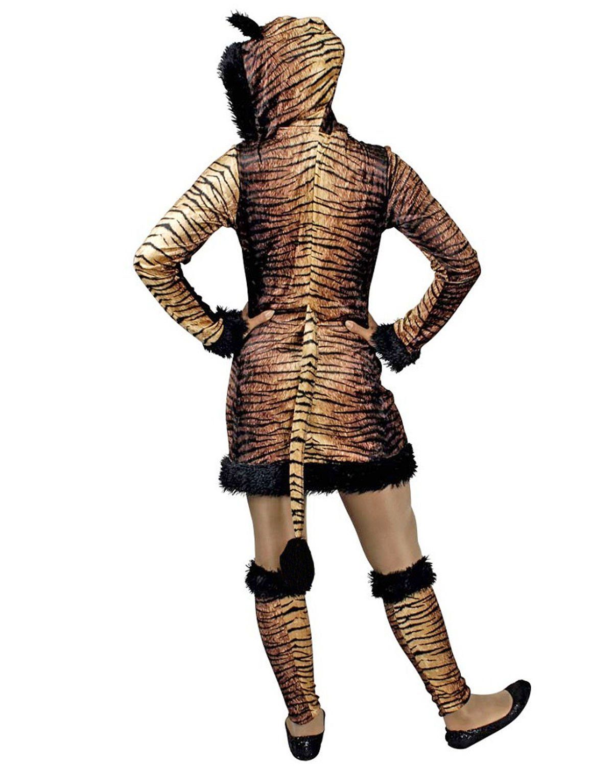 Funny Fashion Kostüm Tiger Kleid mit Stulpen für Damen, Tierkostüm
