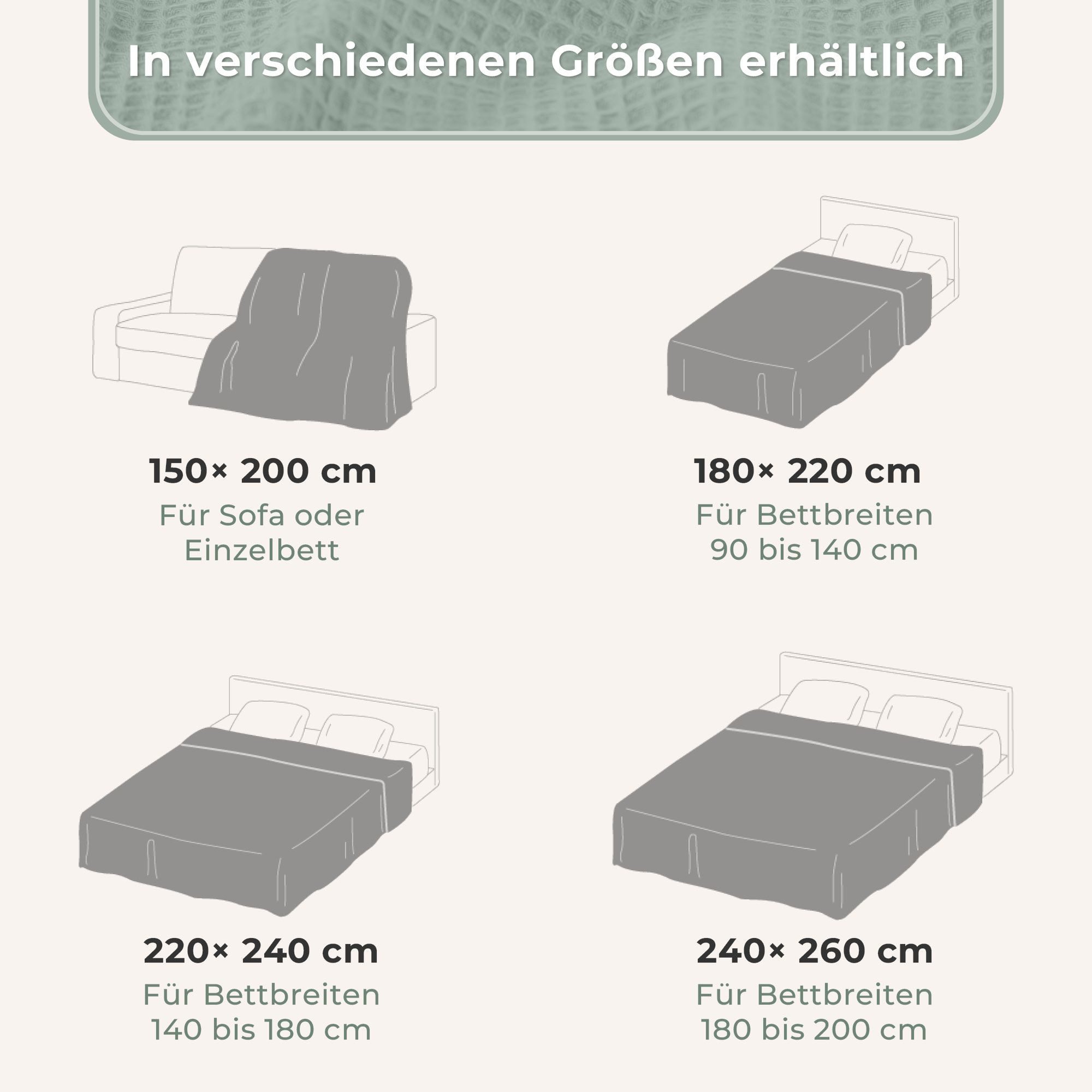 Laynenburg Tagesdecke Waffelpique aus 100% Baumwolle – Baumwolldecke, Kuscheldecke, Wohndecke als Sommerdecke, Bett-Überwurf, Couch-Überwurf, Sofa-Decke