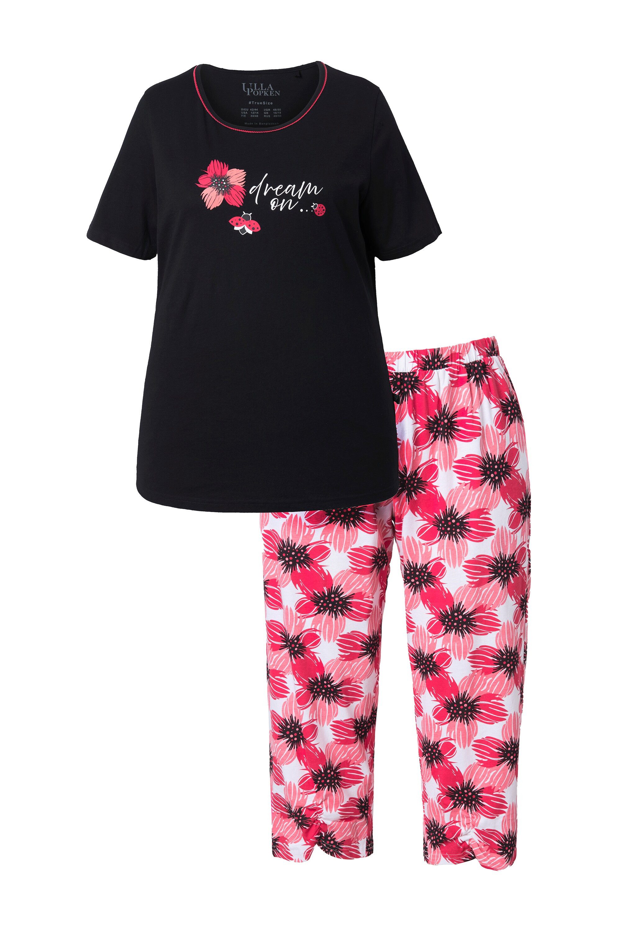 Ulla Popken Pyjama Pyjama Blüten Rundhalsausschnitt Halbarm