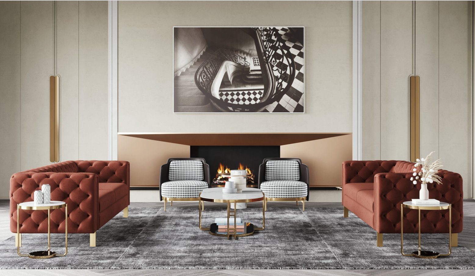 Sofa Wohnzimmer Chesterfield, Polster JVmoebel Set Sitz verziert Luxus Knöpfen Sofagarnitur Mit Set Rot 4tlg.