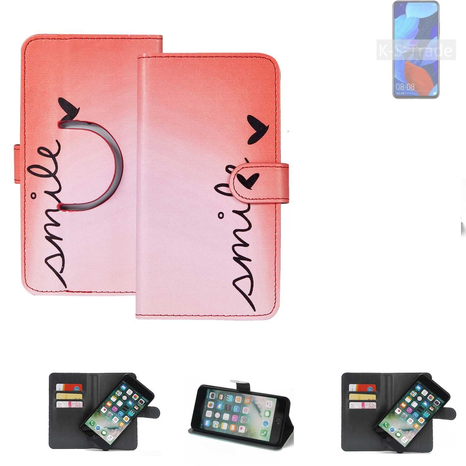 K-S-Trade Handyhülle für Huawei nova 5T, Schutzhülle Handyhülle Hülle cover bookstyle Etui ''smile'' rot