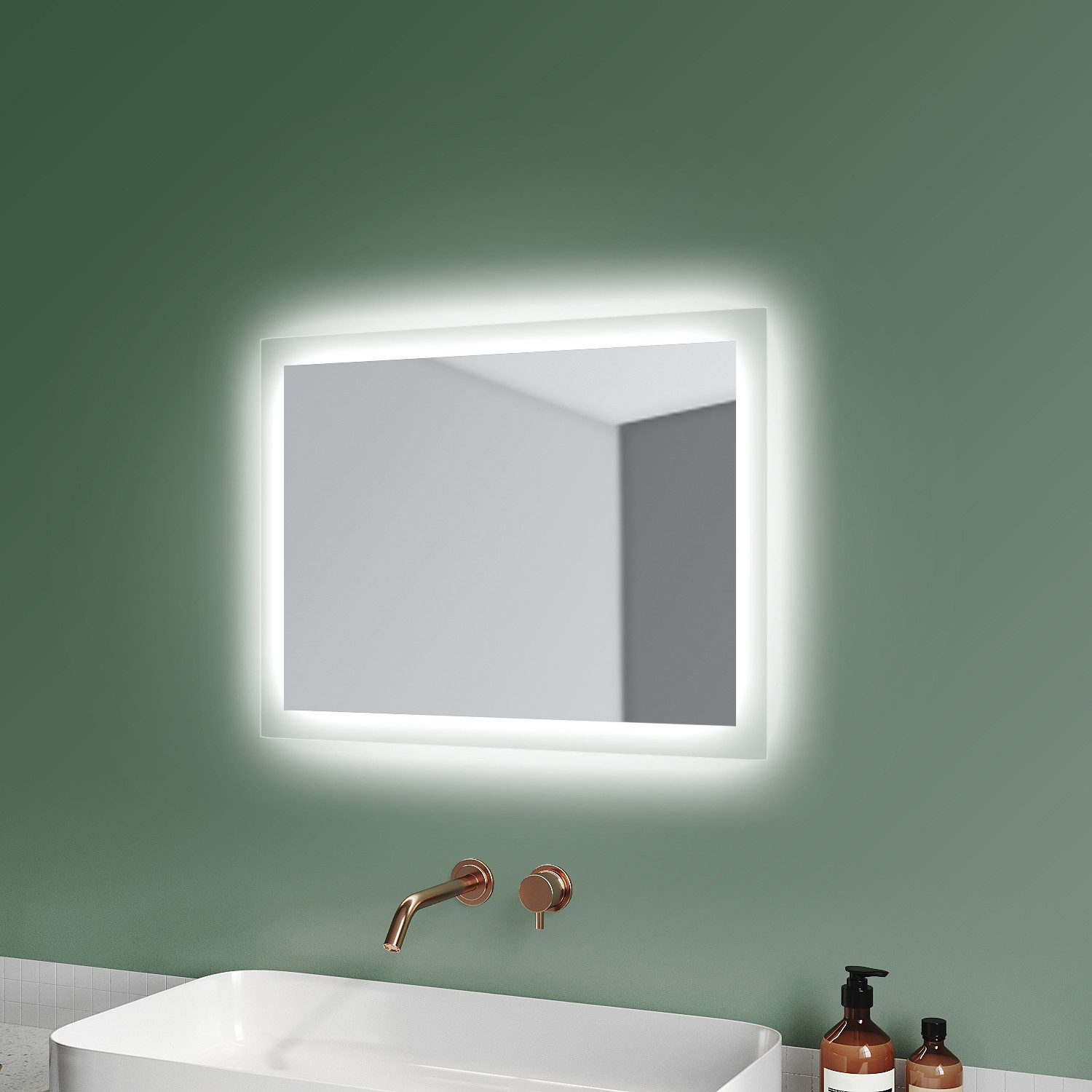 SONNI Schminkspiegel Lichtspiegel 50x60cm mit LED Beleuchtung Kaltweiß Wandschalter, Schminkspiegel,Badspiegel,Wandspiegel