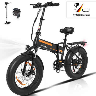 HITWAY E-Bike faltbares MTB 20" x4,0 Fat Tire, 36v/12 Ah Elektrofahrrad Shimano, 7 Gang Shimano Altus Schaltwerk, Kettenschaltung, Heckmotor, 432 Wh Akku, Damen/Herren, +Fahrradpump-Schloss,StVZO,E-Mountainbike