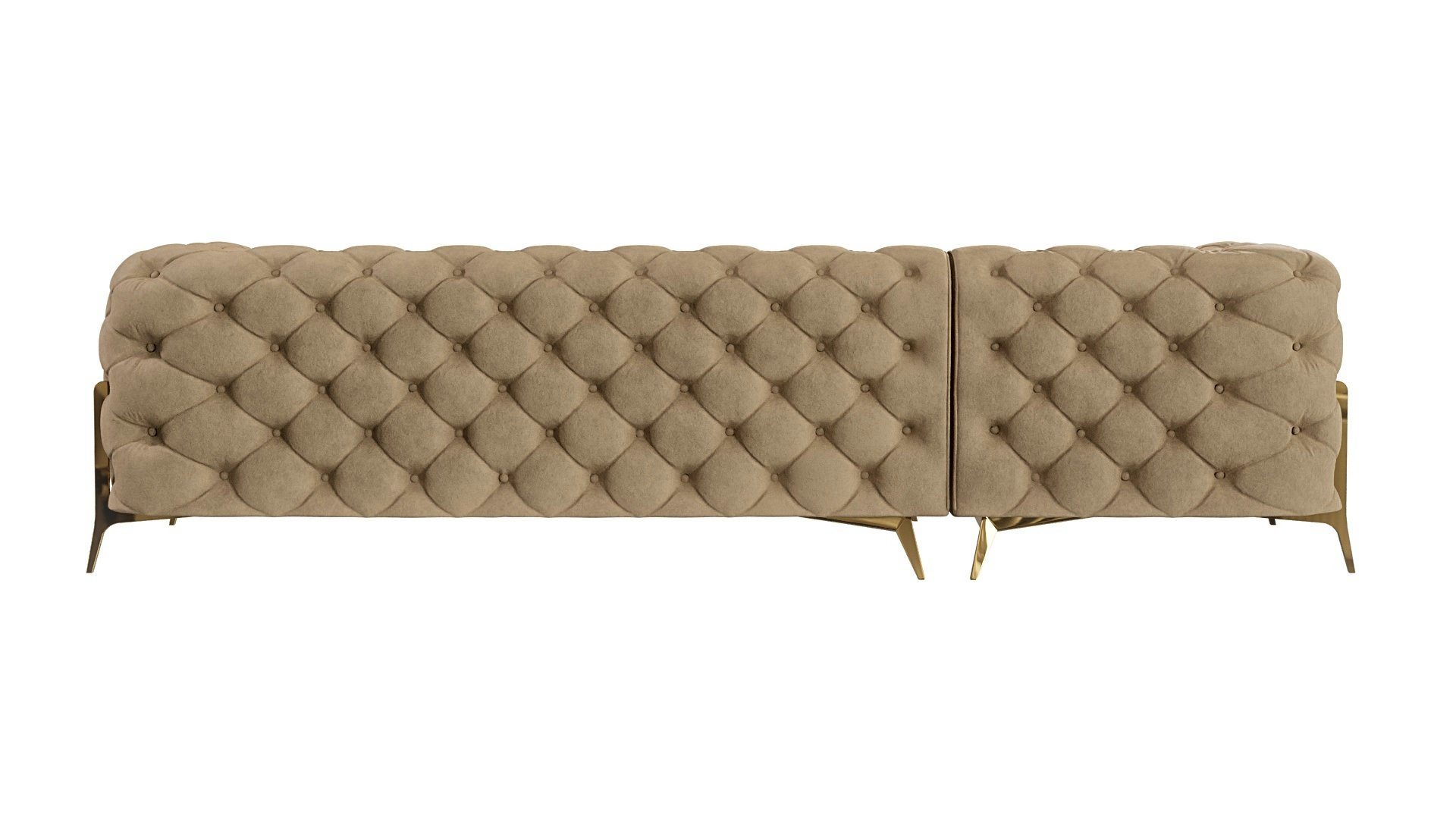 S-Style Möbel Ecksofa Ashley mit Ottomane, Chesterfield mit Goldenen Metall Füßen, Ottomane links oder rechts bestellbar, mit Wellenfederung