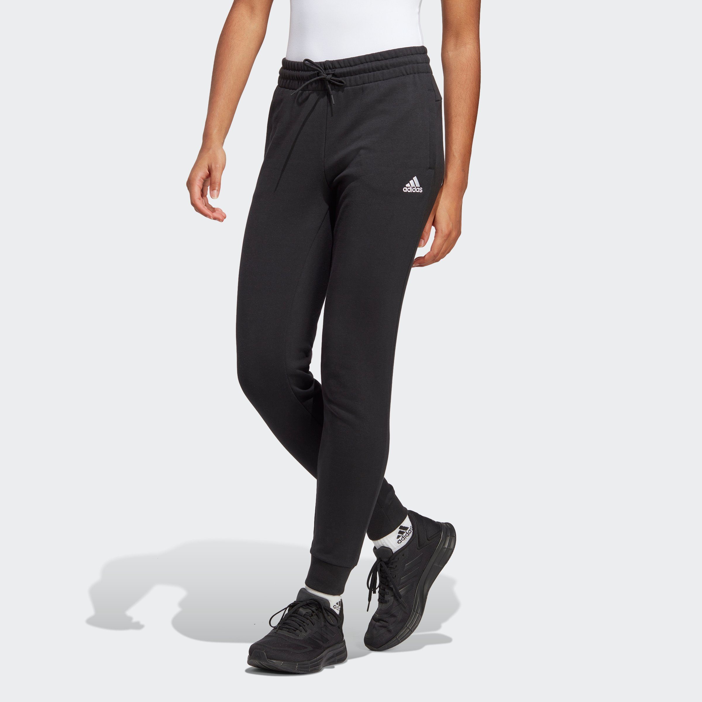 White HOSE / Sporthose adidas Sportswear (1-tlg) FRENCH Black TERRY CUFFED LINEAR ESSENTIALS