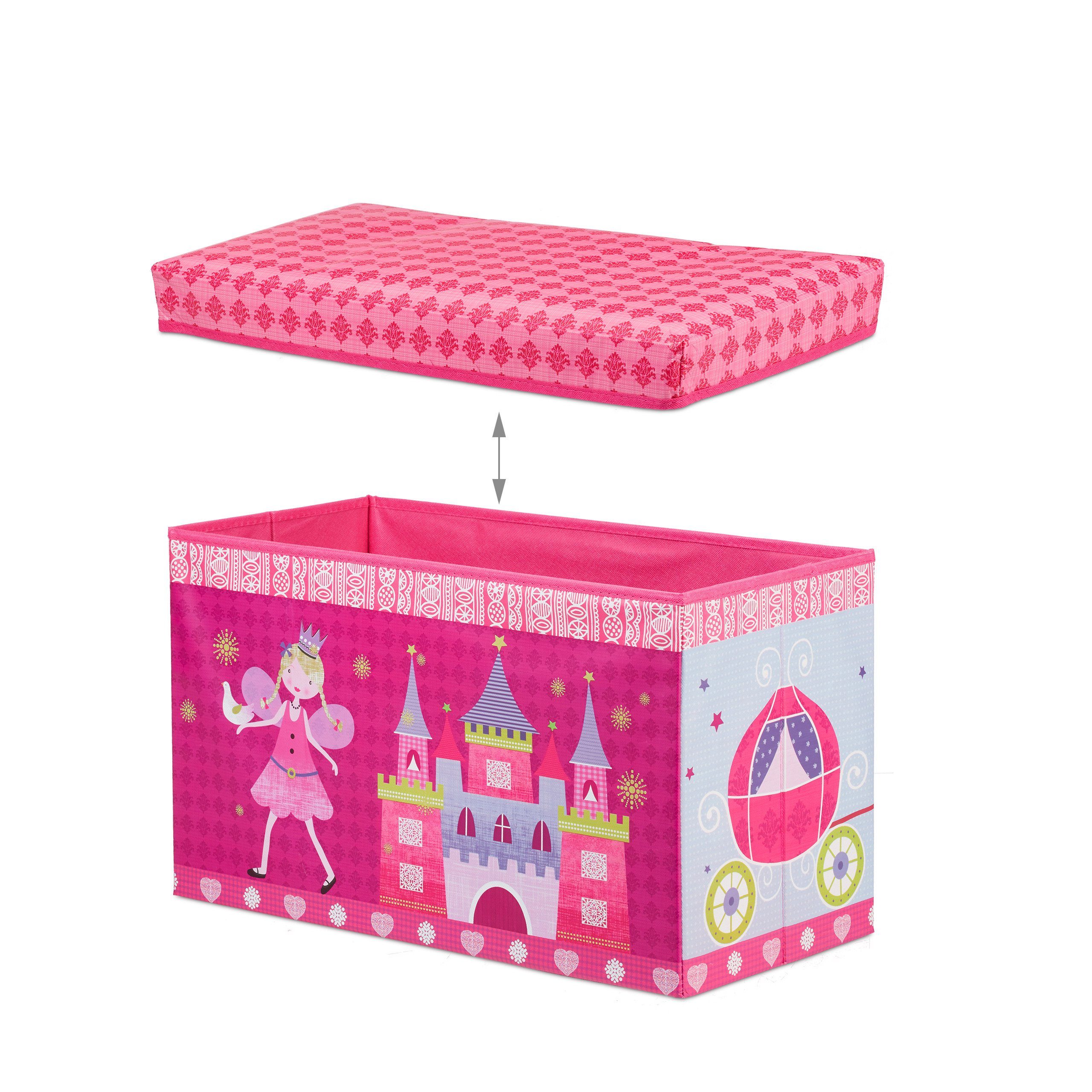 relaxdays Pink Sitzhocker für Rosa Sitzbox Kinder, Prinzessin