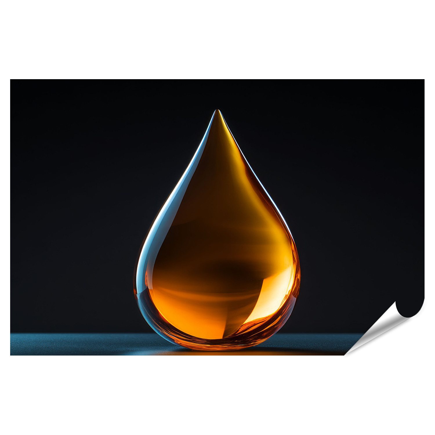 islandburner Poster, Glänzender Bernstein Tropfen in Dunkelheit