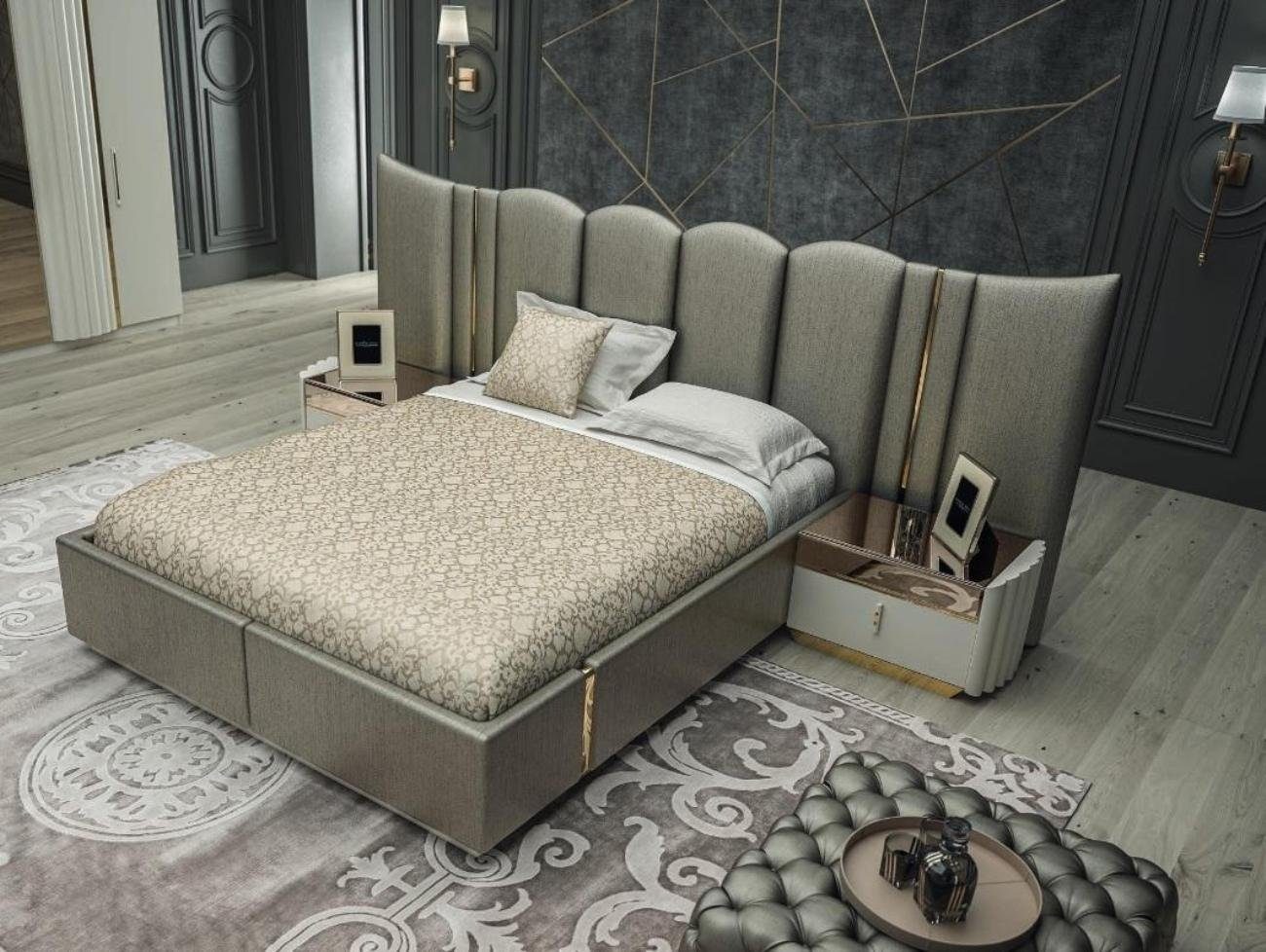 JVmoebel Schlafzimmer-Set Schlafzimmer set von 3tlg. stilvoll set Grau Bett + 2x Nachttische, (3-St., 1x Bett + 2x Nachttische), Made in Europa