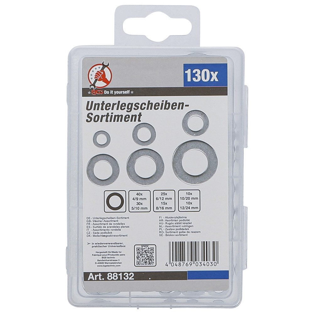 Thumbnail - BGS Schraube Unterlegscheiben-Sortiment, Ø 4-12 mm (innen), 130-teilig