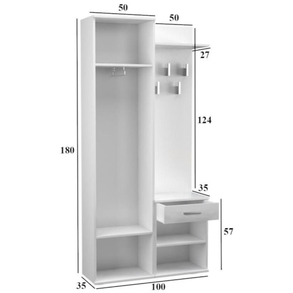 Beautysofa Kompaktgarderobe Fiora (Garderobenschrank + Paneel + Schuhschrank, Garderoben-Set, 5 Kleiderhaken) Breite:100 cm